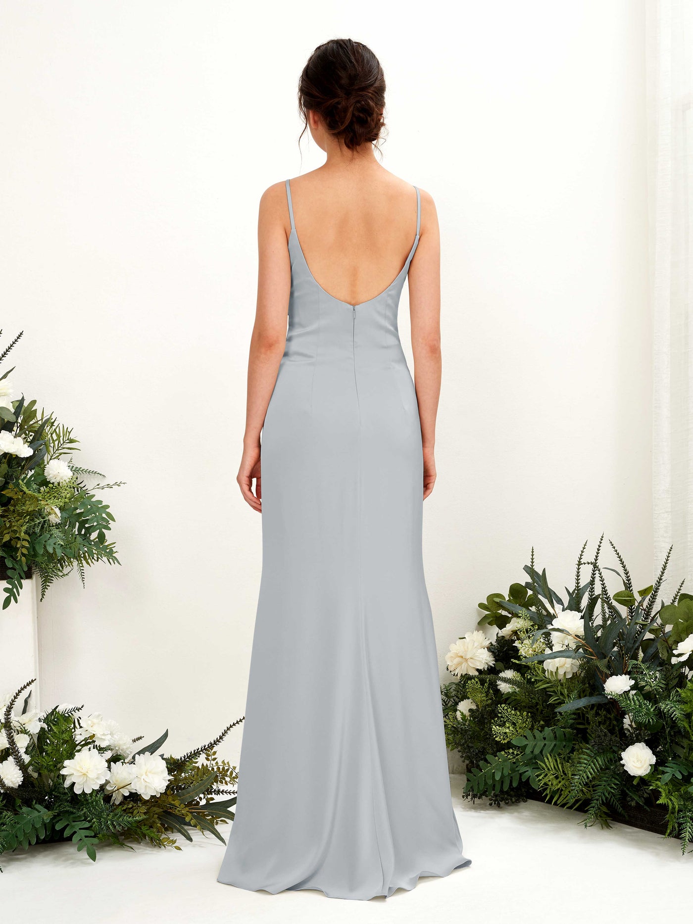Carlyna Corte imperial Escote drapeado Hasta el suelo Satin Fruncido Vestidos de dama de honor Azul Bebé #color_azul-beb