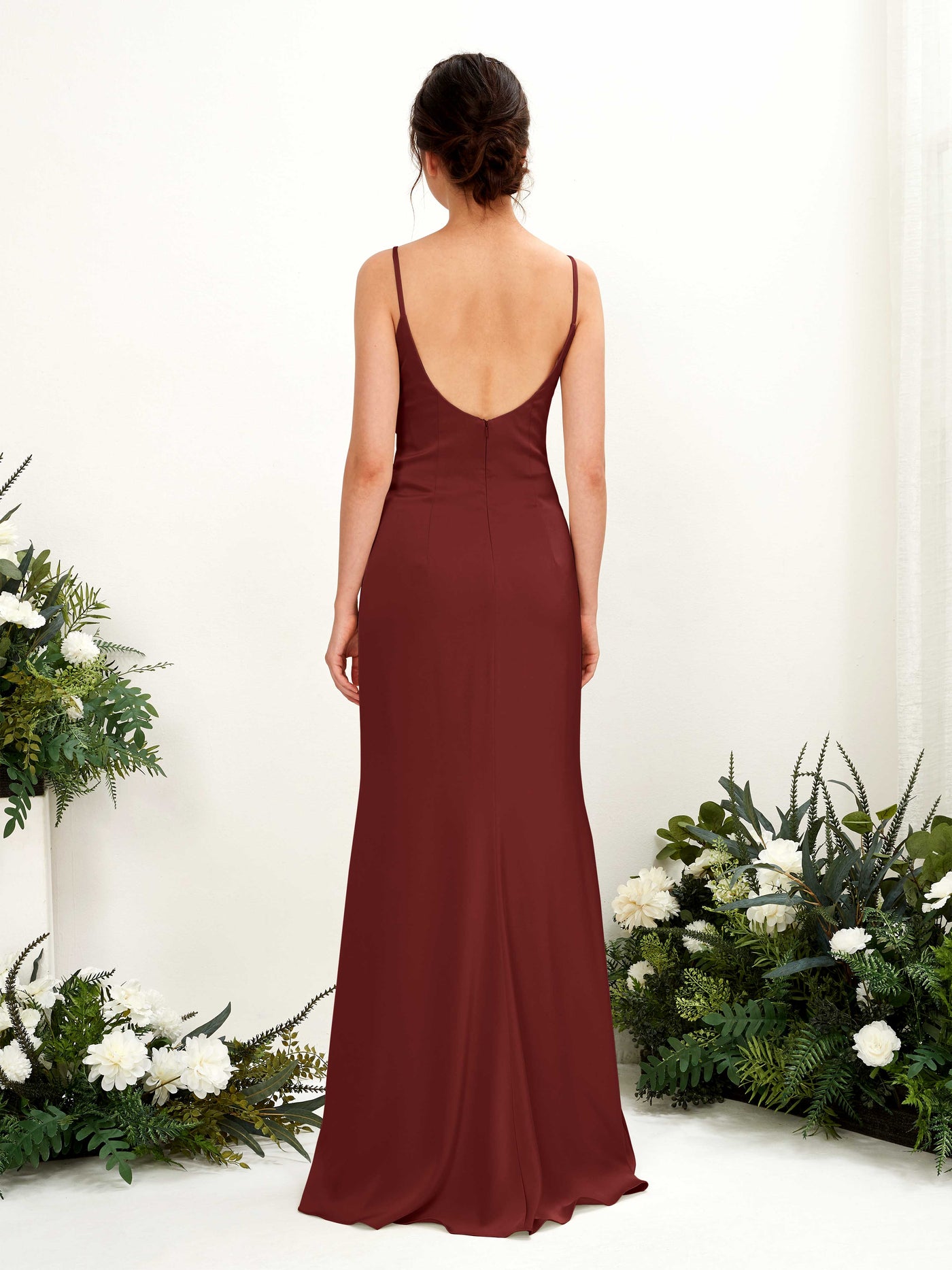 Carlyna Corte imperial Escote drapeado Hasta el suelo Satin Fruncido Vestidos de dama de honor Borgoña #color_borgo-a