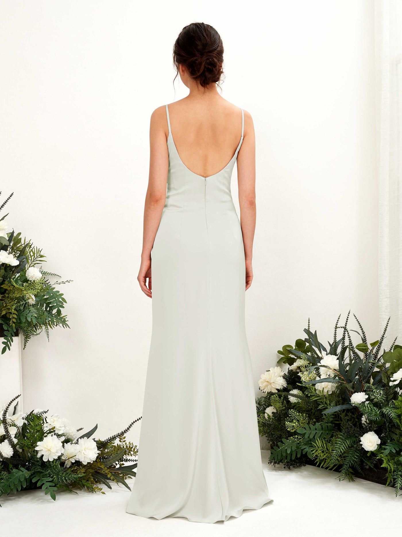 Carlyna Corte imperial Escote drapeado Hasta el suelo Satin Fruncido Vestidos de dama de honor Marfil #color_marfil