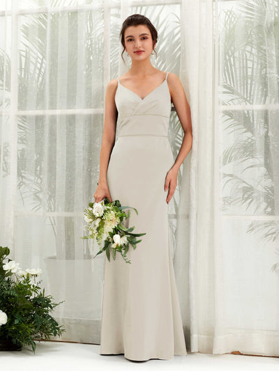 Carlyna Corte Imperial Escote en V Hasta el Suelo Satén Vestido de Dama de Honor Champán #color_champ-n