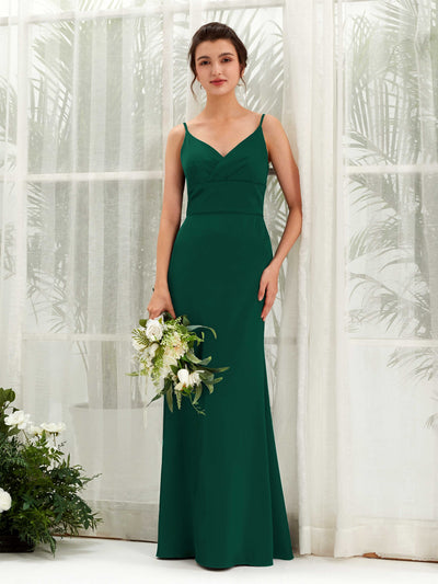 Carlyna Corte Imperial Escote en V Hasta el Suelo Satén Vestido de Dama de Honor Verde Militer #color_verde-militer