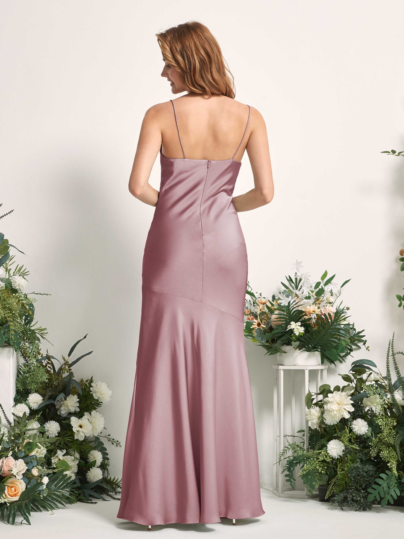Carlyna Corte trompeta/sirena escote drapeado hasta el suelo hendidura de pierna satén vestidos de dama de honor Cuarzo Rosa #color_cuarzo-rosa