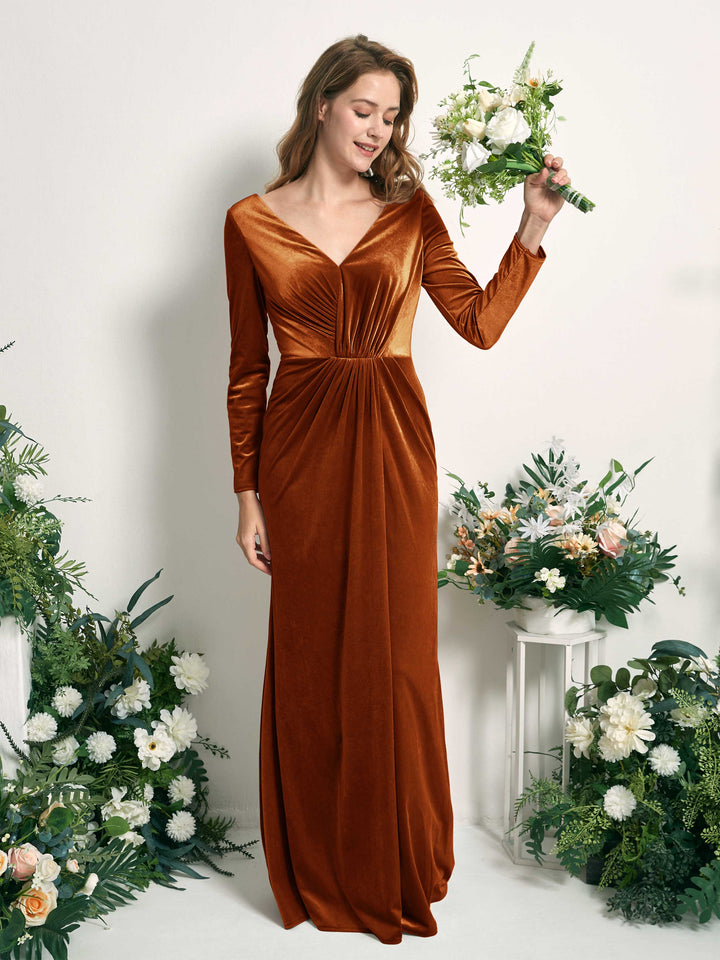 Carlyna Corte Trompeta/Sirena Escote en V Manga Larga Vestido Largo Naranja Burant 
