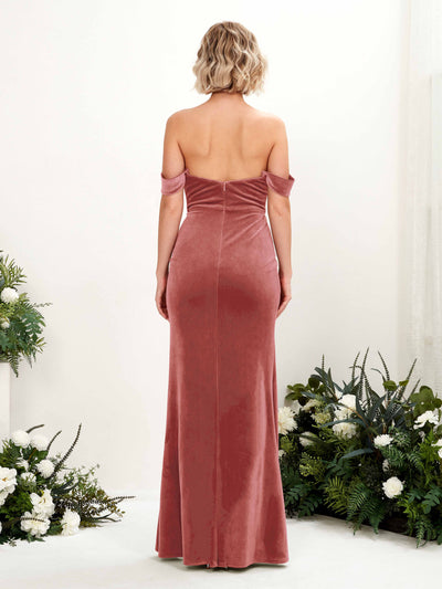 Carlyna Corte trompeta/sirena Hombros caídos Hendidura de pierna Hasta el suelo Vestidos de dama de honor Rosa Polvorienta #color_rosa-polvorienta