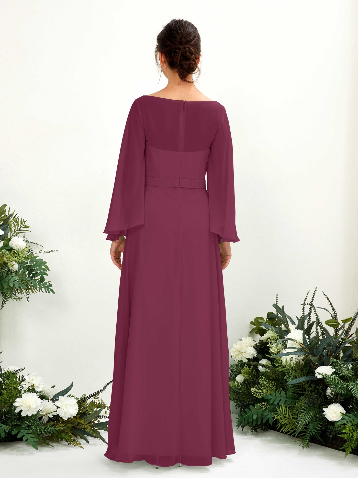 Carlyna Escote bandeja Hasta el suelo Línea A Manga larga Vestidos de dama de honor Chianti #color_chianti