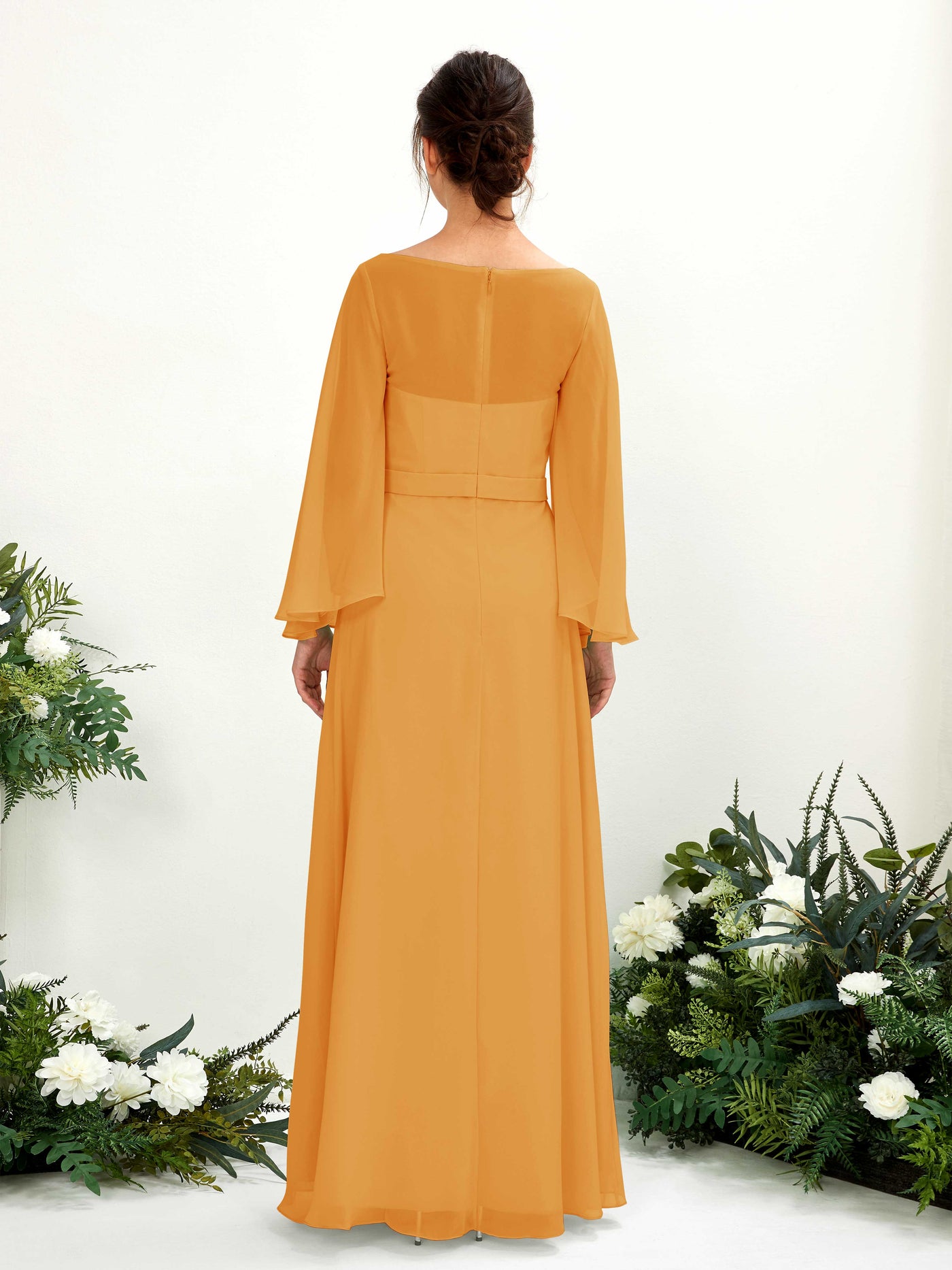 Carlyna Escote bandeja Hasta el suelo Línea A Manga larga Vestidos de dama de honor Mango #color_mango