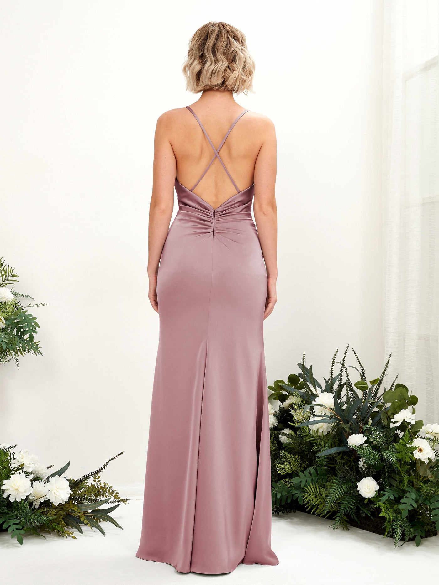 Carlyna Escote drapeado Hasta el suelo Satén Vestido de dama de honor Cuarzo Rosa #color_cuarzo-rosa