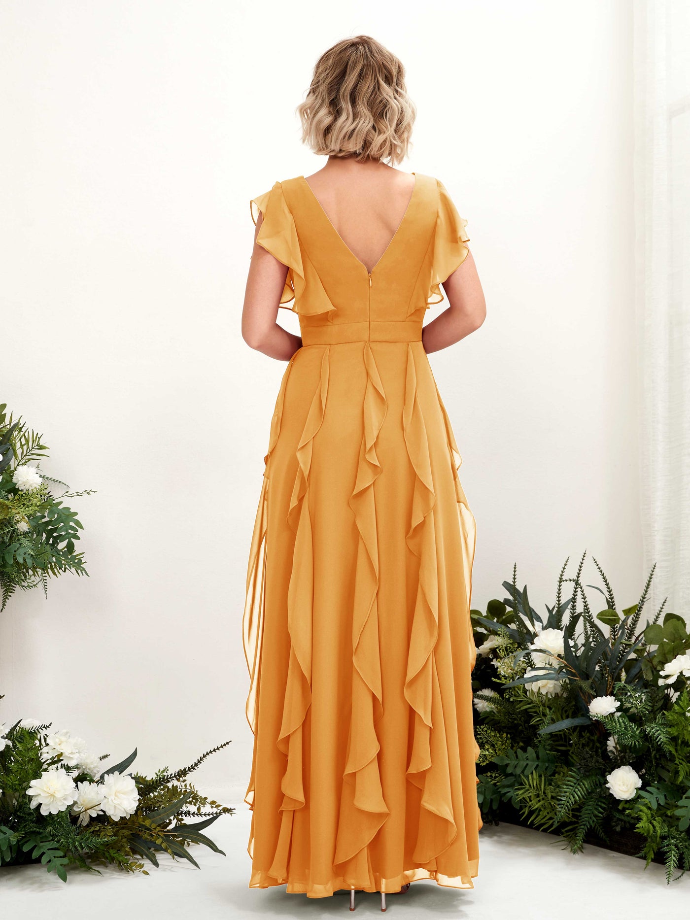 Carlyna Escote en V Hasta el Suelo Fruncido Vestido de Dama de Honor Mango #color_mango