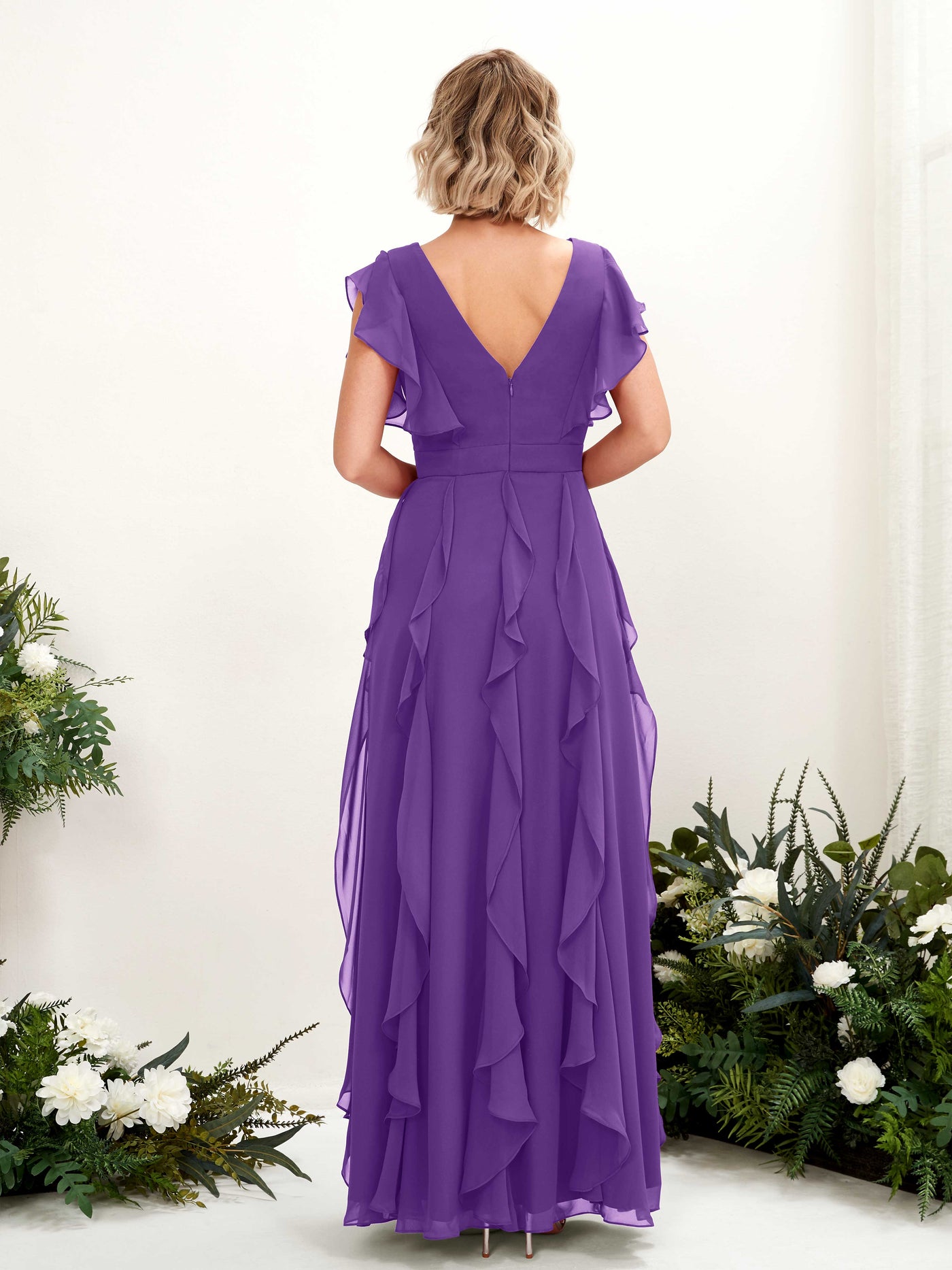 Carlyna Escote en V Hasta el Suelo Fruncido Vestido de Dama de Honor Regencia #color_regencia