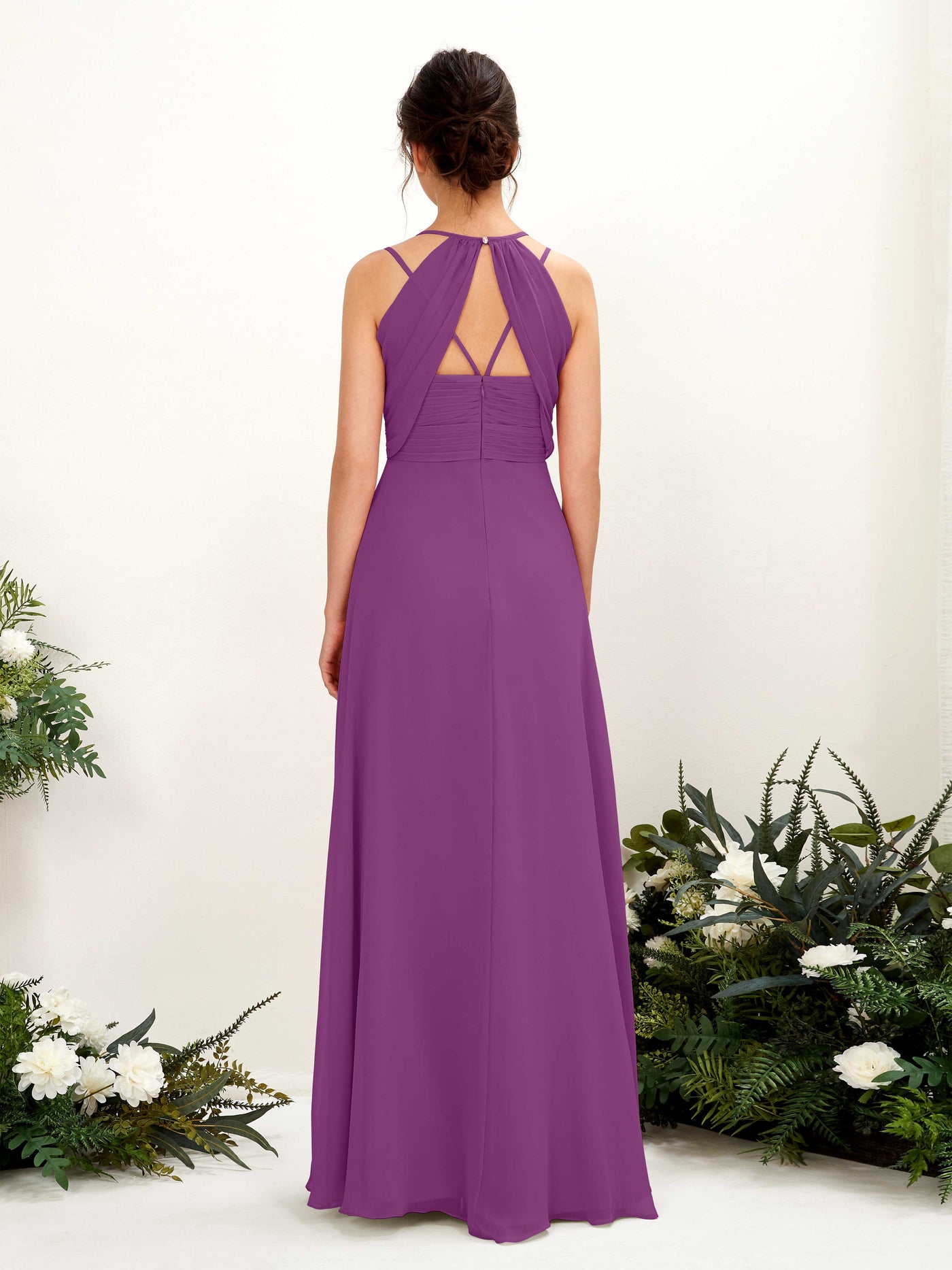 Carlyna Línea A Hasta el suelo Escote en V Cuello halter Vestidos de dama de honor Púrpura #color_p-rpura