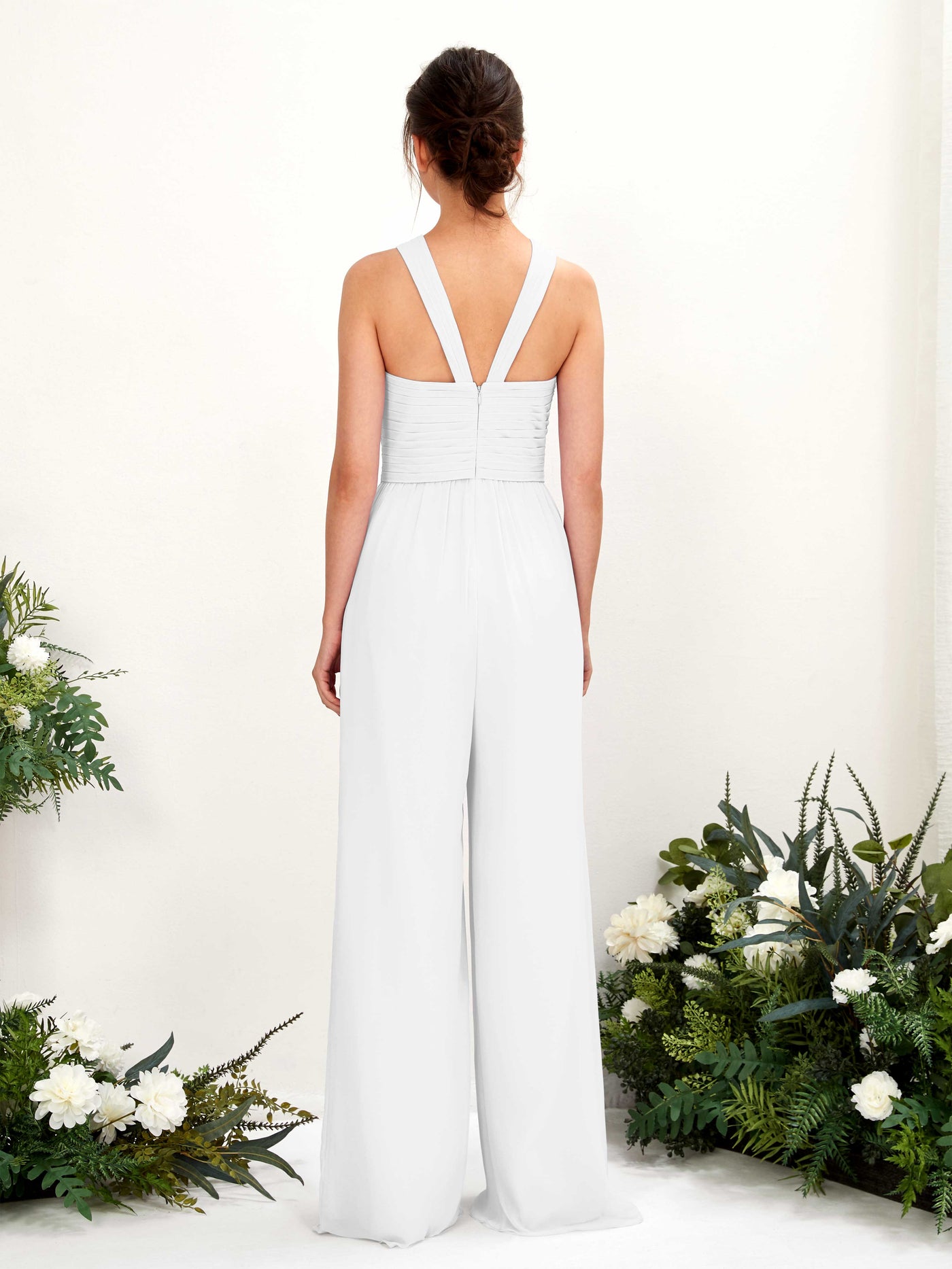 Carlyna Mono Escote cruzado Hasta el suelo Gasa fruncido Vestidos de dama de honor Blanco #color_blanco