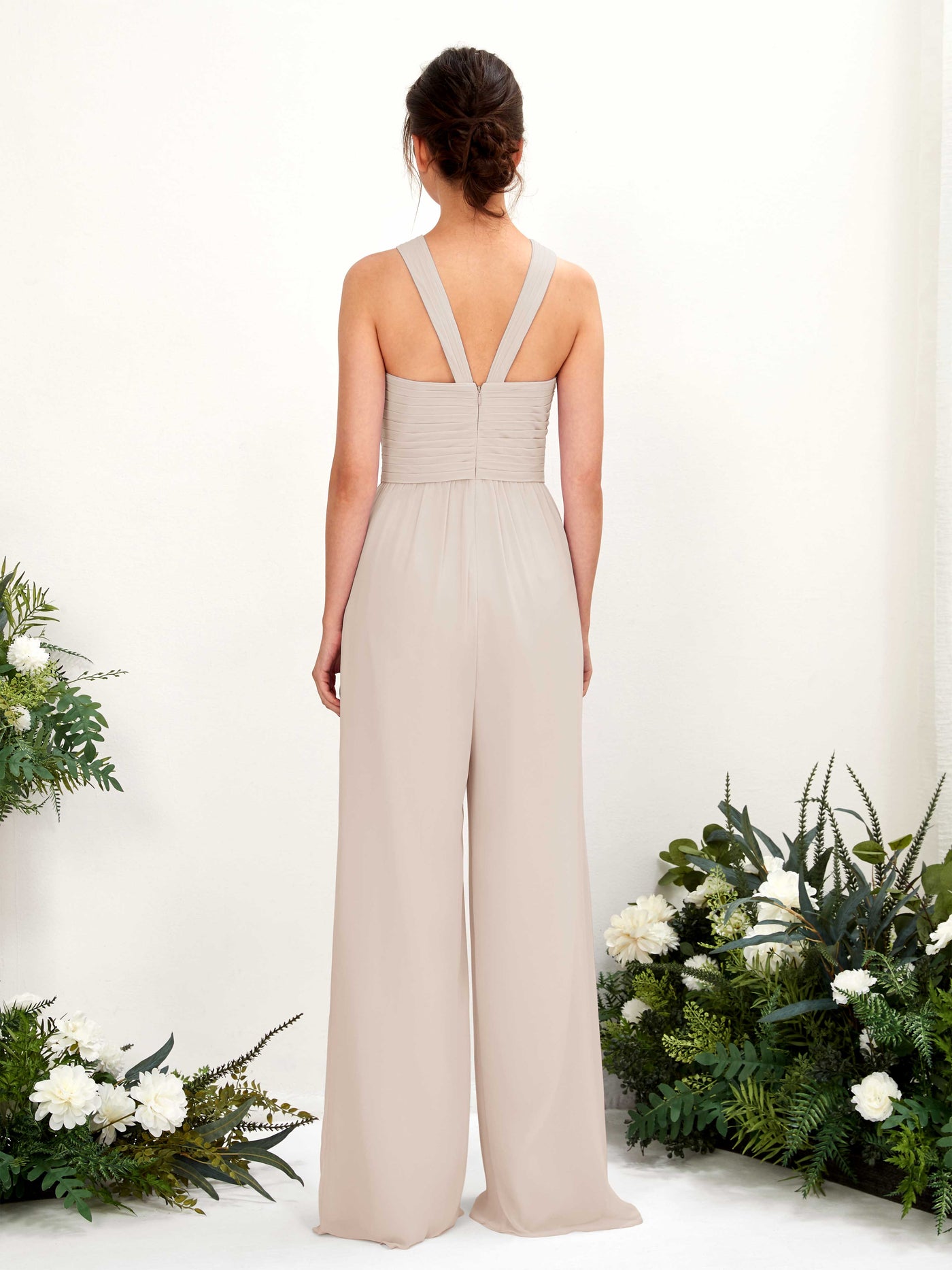 Carlyna Mono Escote cruzado Hasta el suelo Gasa fruncido Vestidos de dama de honor Champán #color_champ-n