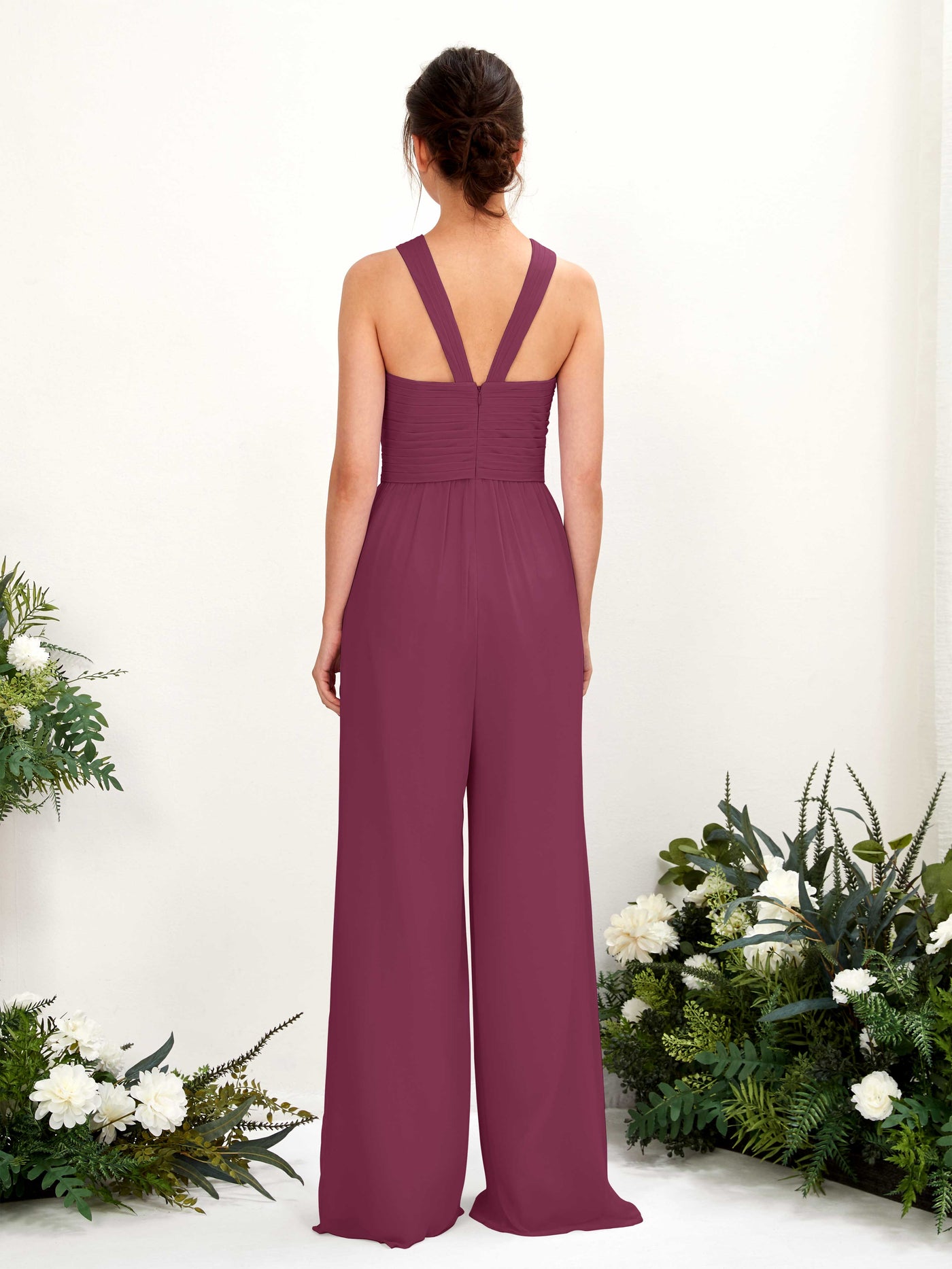 Carlyna Mono Escote cruzado Hasta el suelo Gasa fruncido Vestidos de dama de honor Chianti #color_chianti