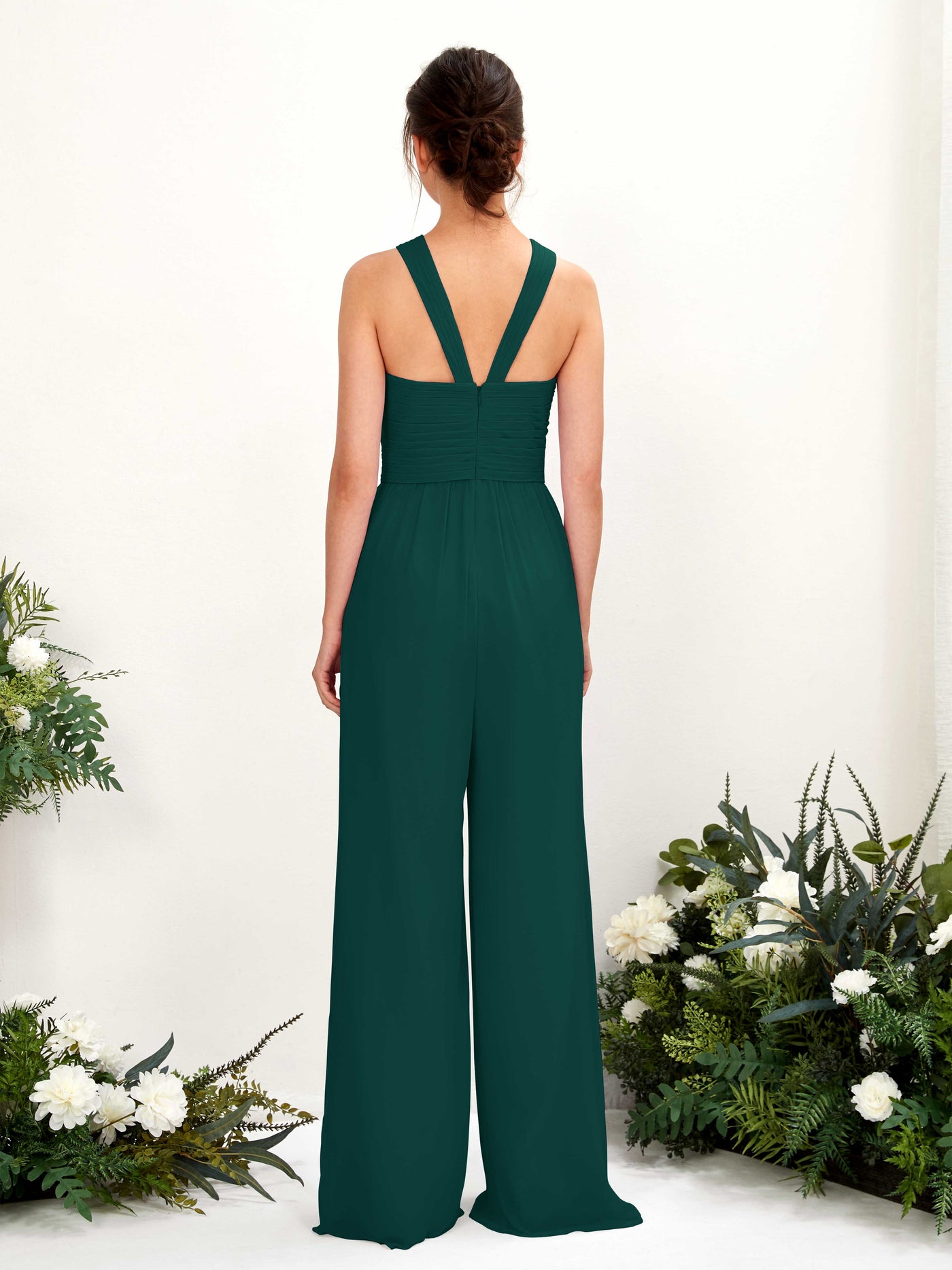 Carlyna Mono Escote cruzado Hasta el suelo Gasa fruncido Vestidos de dama de honor Esmeralda Oscuro #color_esmeralda-oscuro