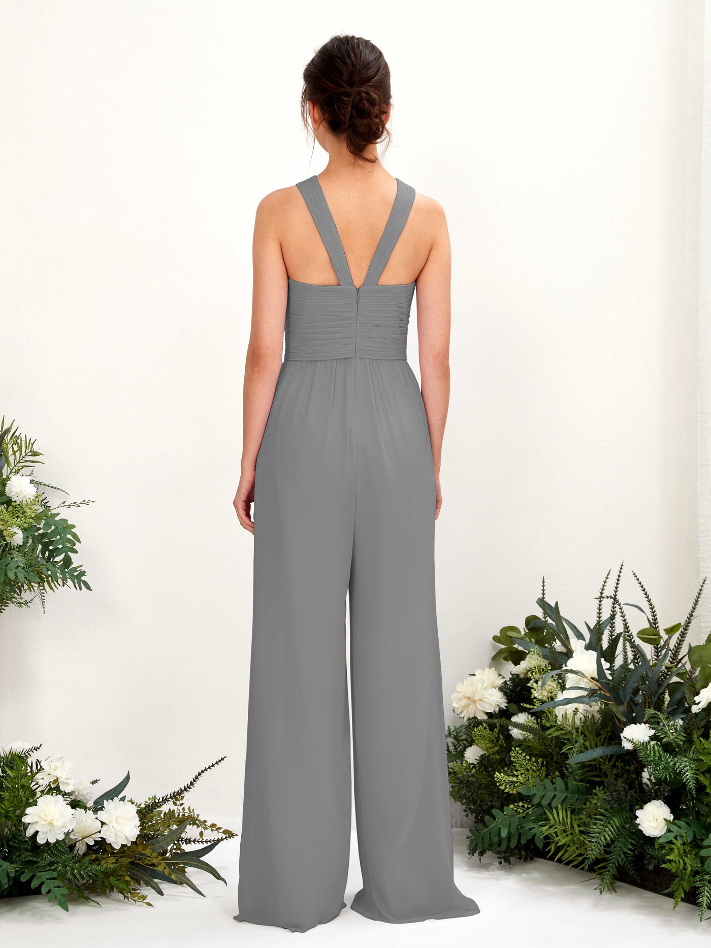 Carlyna Mono Escote cruzado Hasta el suelo Gasa fruncido Vestidos de dama de honor Gris Acero #color_gris-acero