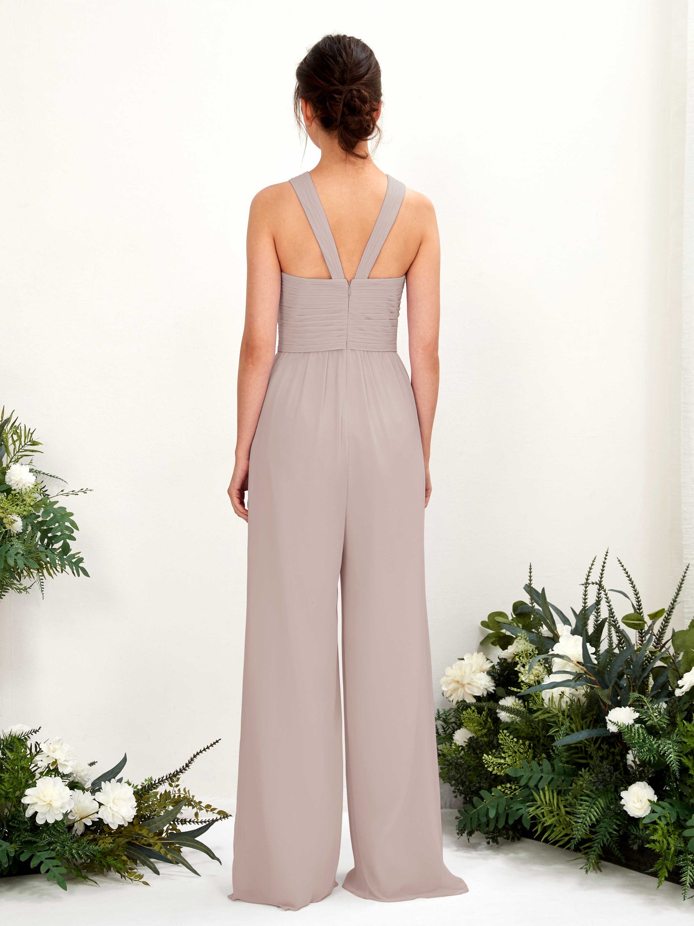 Carlyna Mono Escote cruzado Hasta el suelo Gasa fruncido Vestidos de dama de honor Gris Pardo #color_gris-pardo
