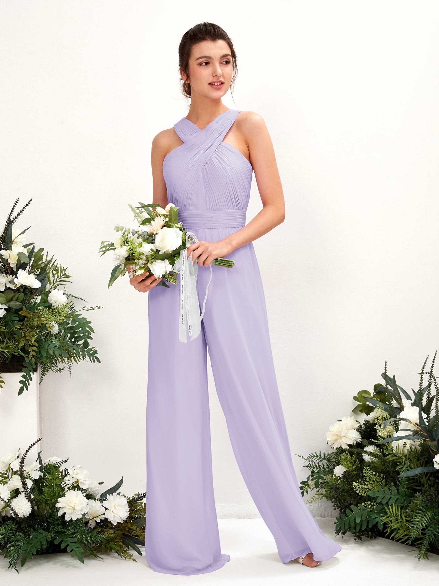 Carlyna Mono Escote cruzado Hasta el suelo Gasa fruncido Vestidos de dama de honor Lila #color_lila