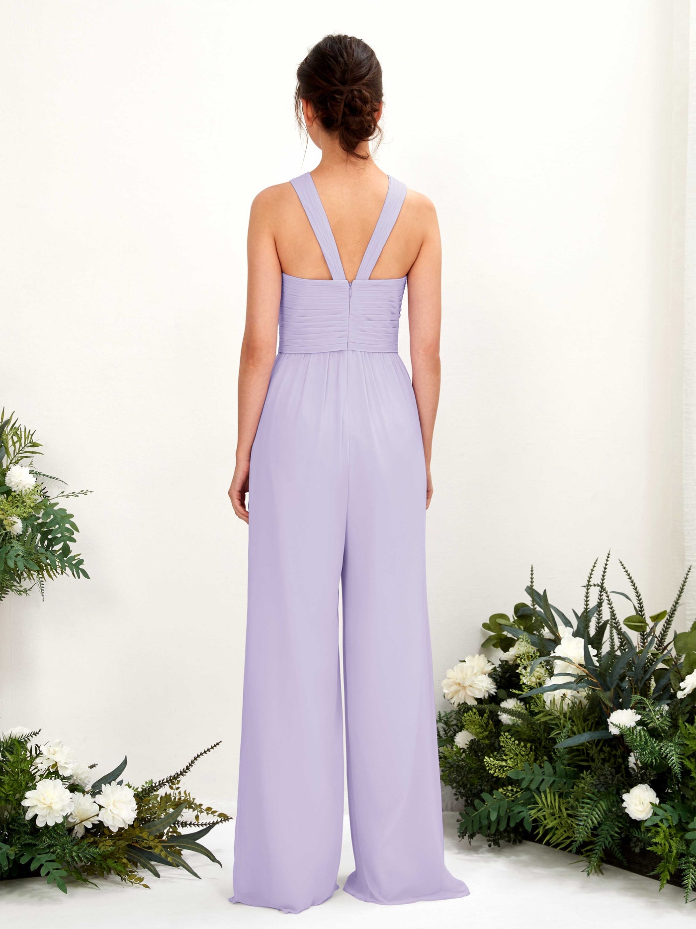 Carlyna Mono Escote cruzado Hasta el suelo Gasa fruncido Vestidos de dama de honor Lila #color_lila