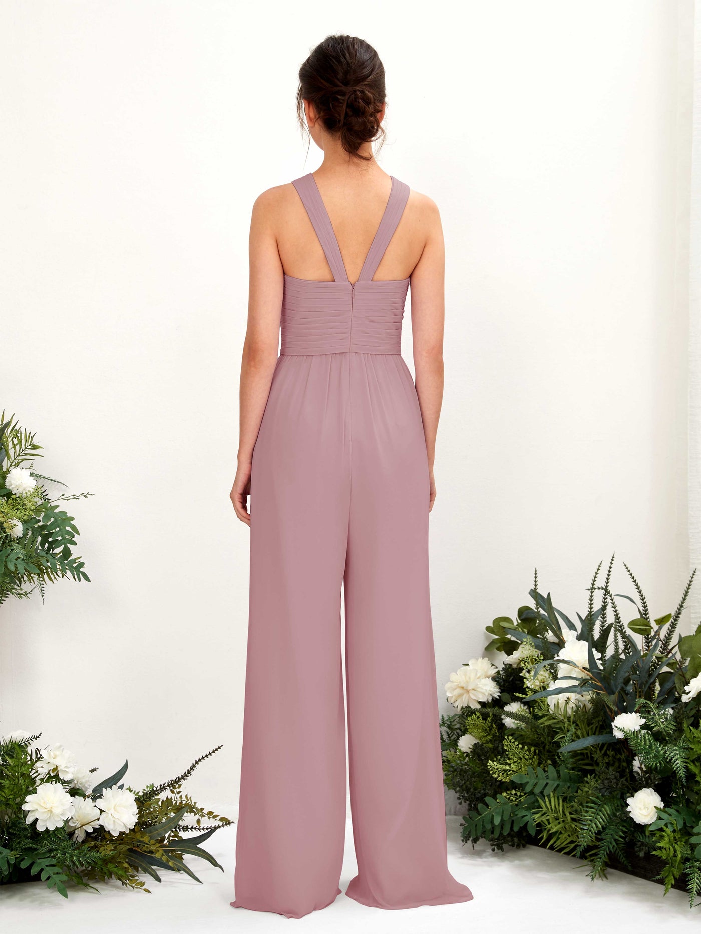 Carlyna Mono Escote cruzado Hasta el suelo Gasa fruncido Vestidos de dama de honor Malva Clásico #color_malva-cl-sico