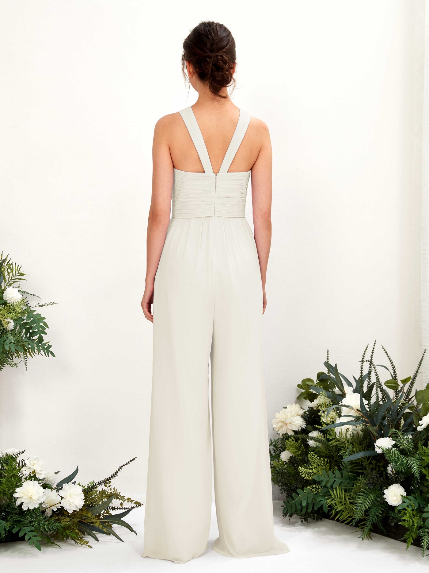Carlyna Mono Escote cruzado Hasta el suelo Gasa fruncido Vestidos de dama de honor Marfil #color_marfil