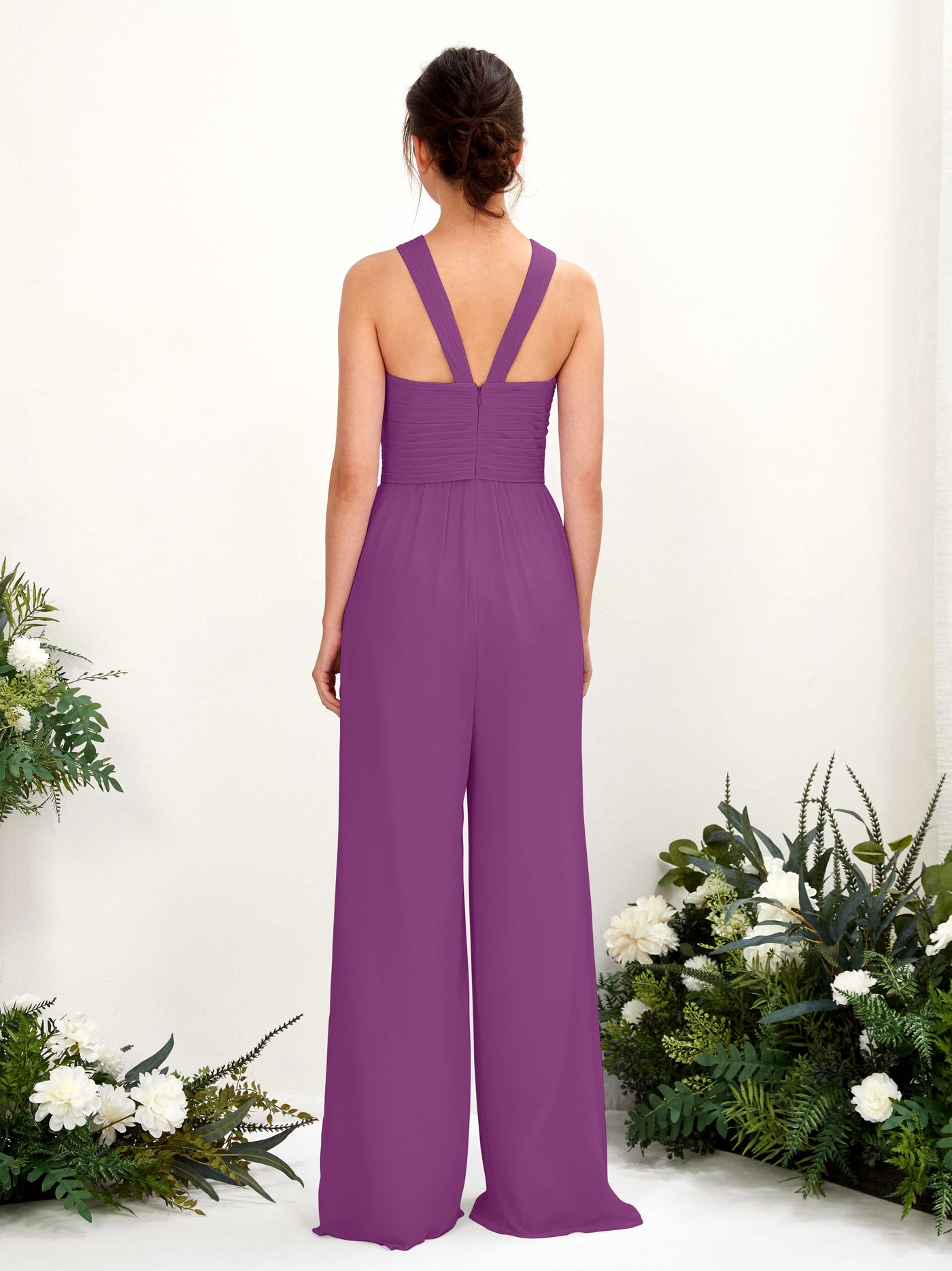 Carlyna Mono Escote cruzado Hasta el suelo Gasa fruncido Vestidos de dama de honor Púrpura #color_p-rpura
