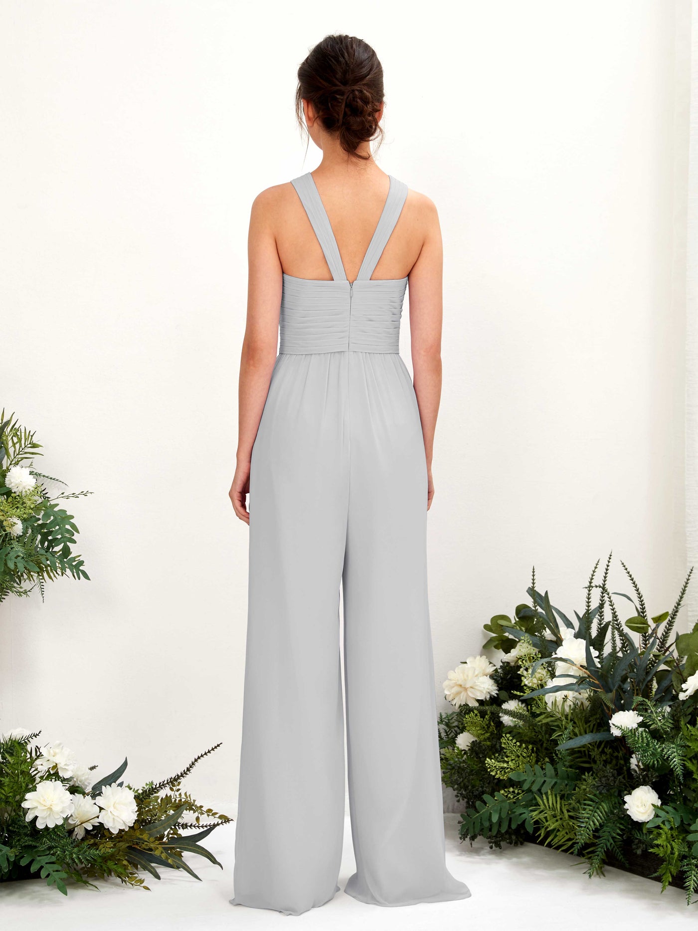Carlyna Mono Escote cruzado Hasta el suelo Gasa fruncido Vestidos de dama de honor Plata #color_plata