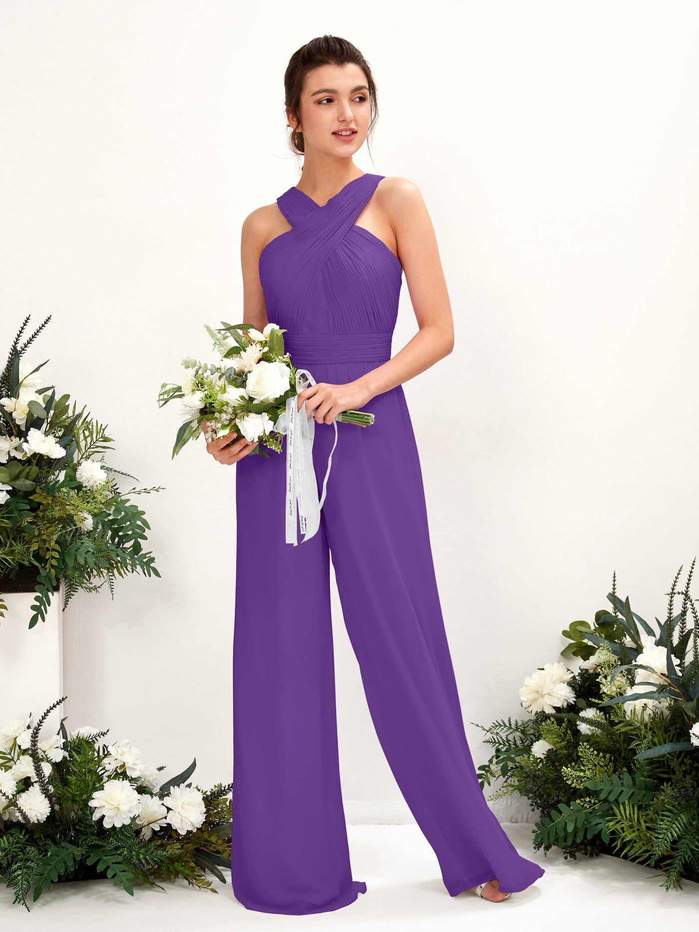 Carlyna Mono Escote cruzado Hasta el suelo Gasa fruncido Vestidos de dama de honor Regencia #color_regencia