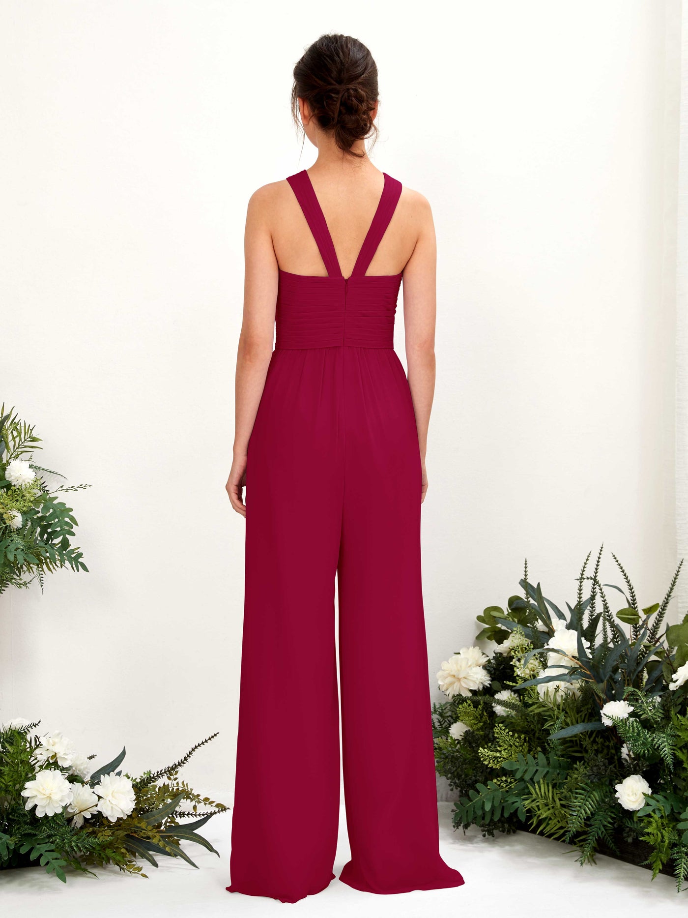 Carlyna Mono Escote cruzado Hasta el suelo Gasa fruncido Vestidos de dama de honor Rojo Bufón #color_rojo-buf-n
