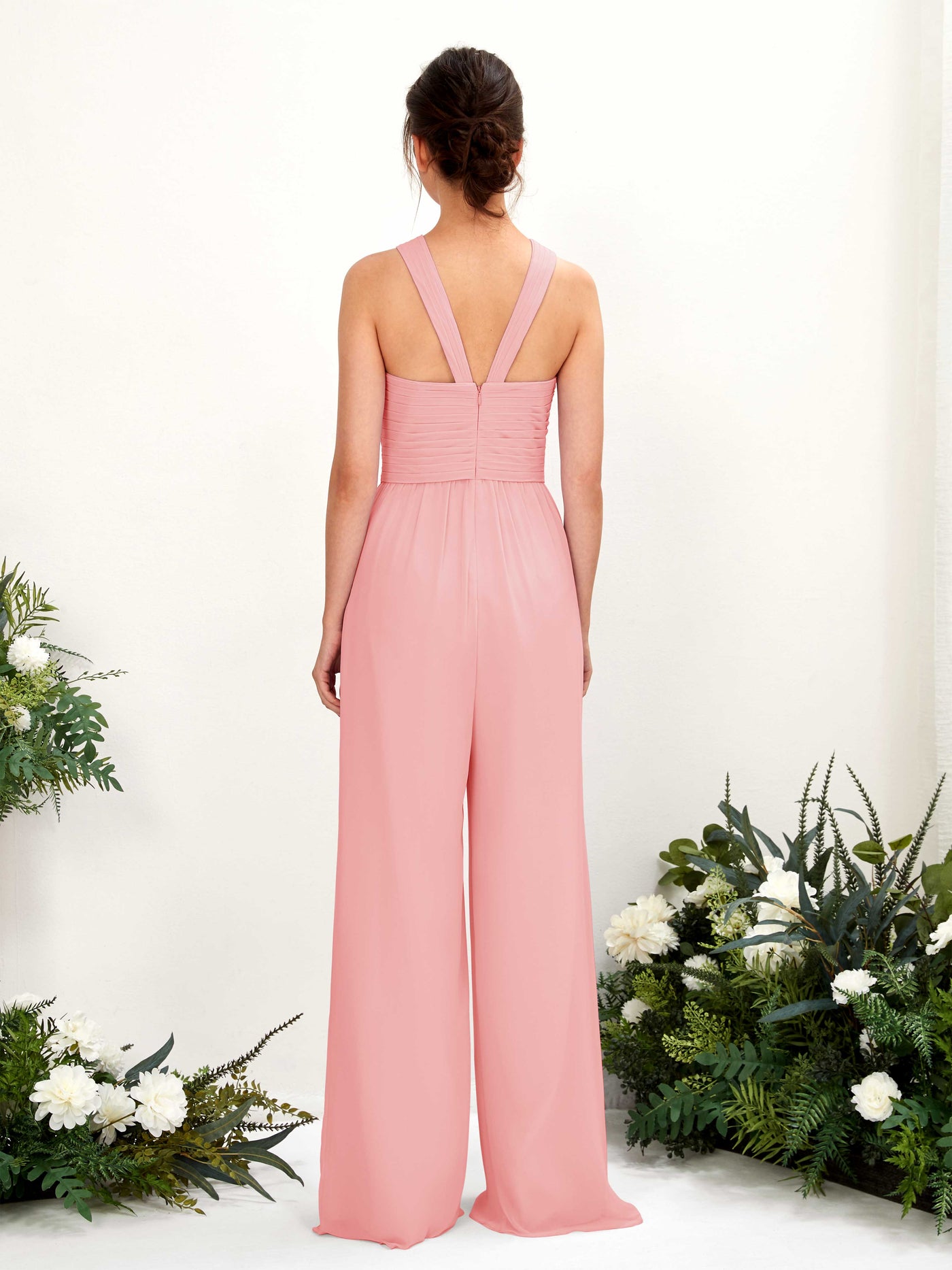 Carlyna Mono Escote cruzado Hasta el suelo Gasa fruncido Vestidos de dama de honor Rosa Ballet #color_rosa-ballet