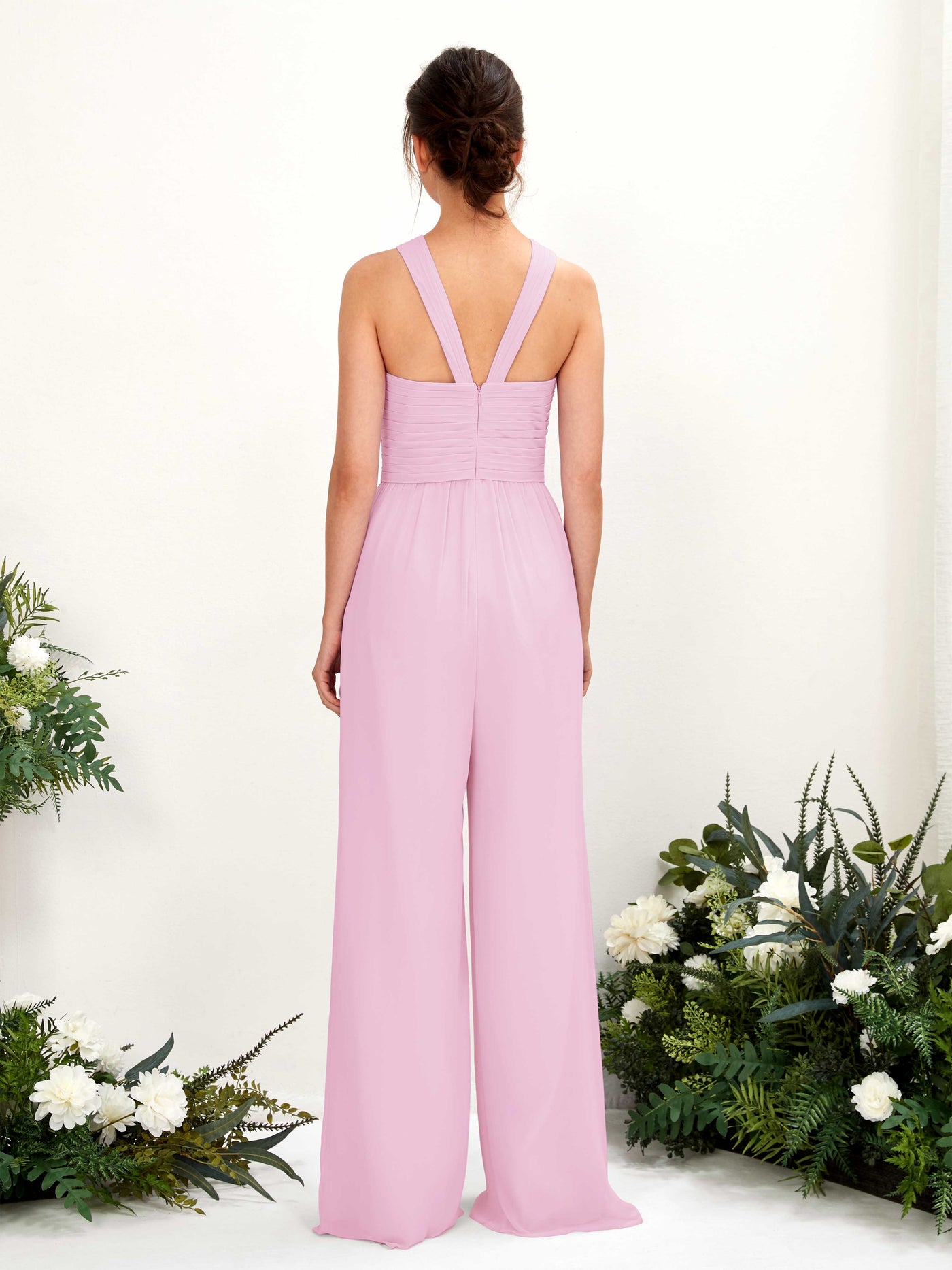 Carlyna Mono Escote cruzado Hasta el suelo Gasa fruncido Vestidos de dama de honor Rosa Caramelo #color_rosa-caramelo