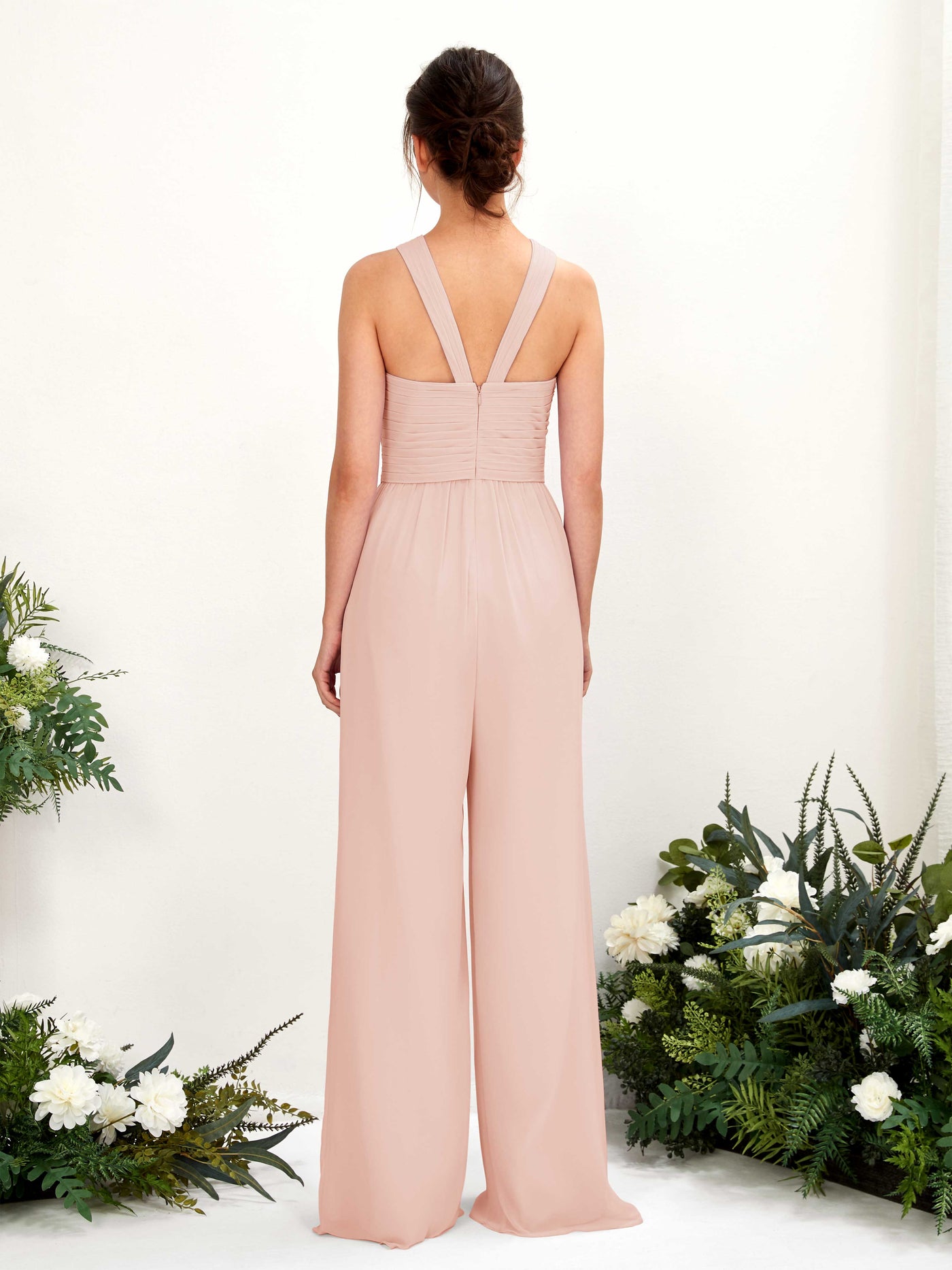 Carlyna Mono Escote cruzado Hasta el suelo Gasa fruncido Vestidos de dama de honor Rosa Perla #color_rosa-perla