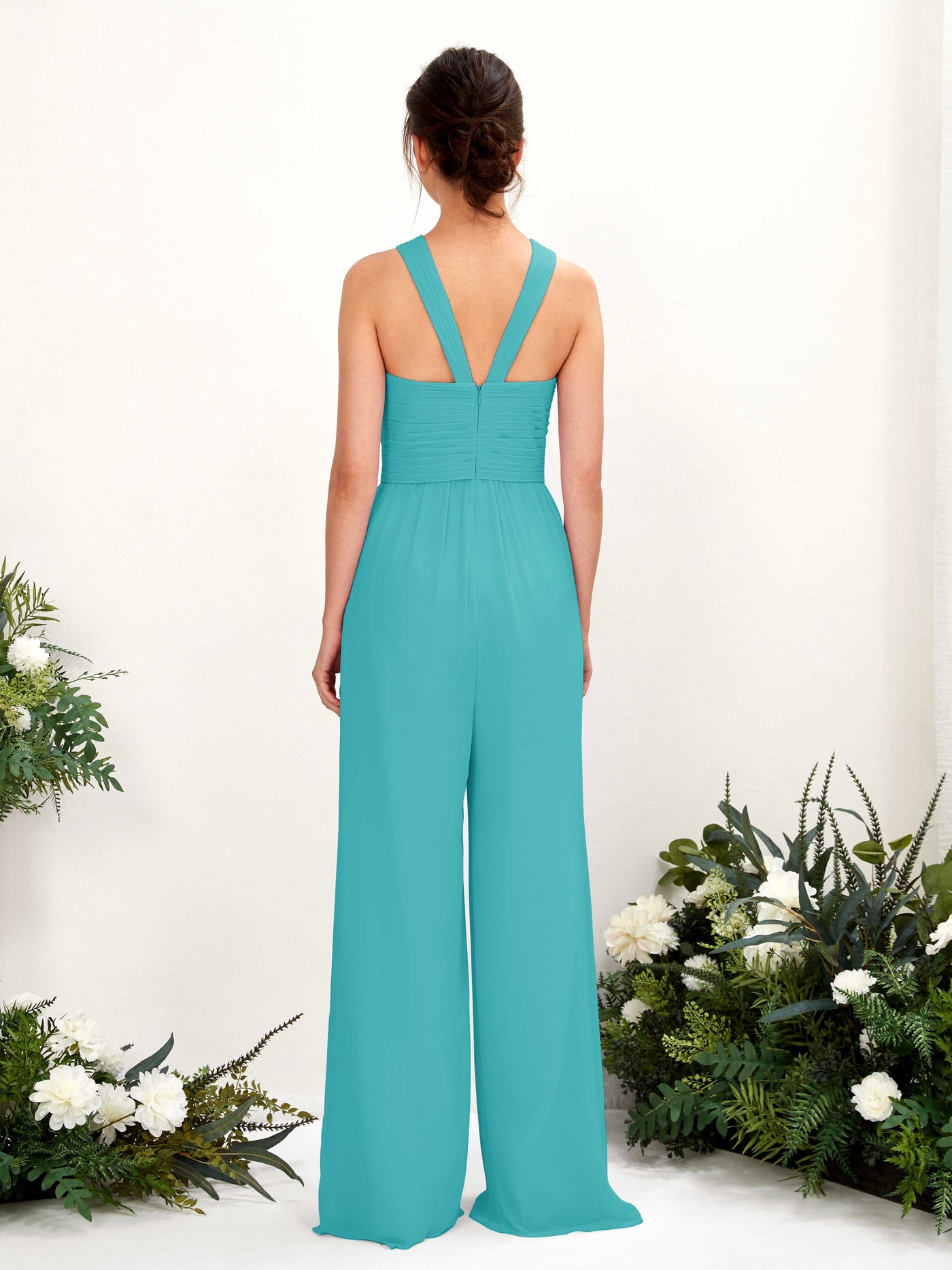 Carlyna Mono Escote cruzado Hasta el suelo Gasa fruncido Vestidos de dama de honor Turquesa #color_turquesa