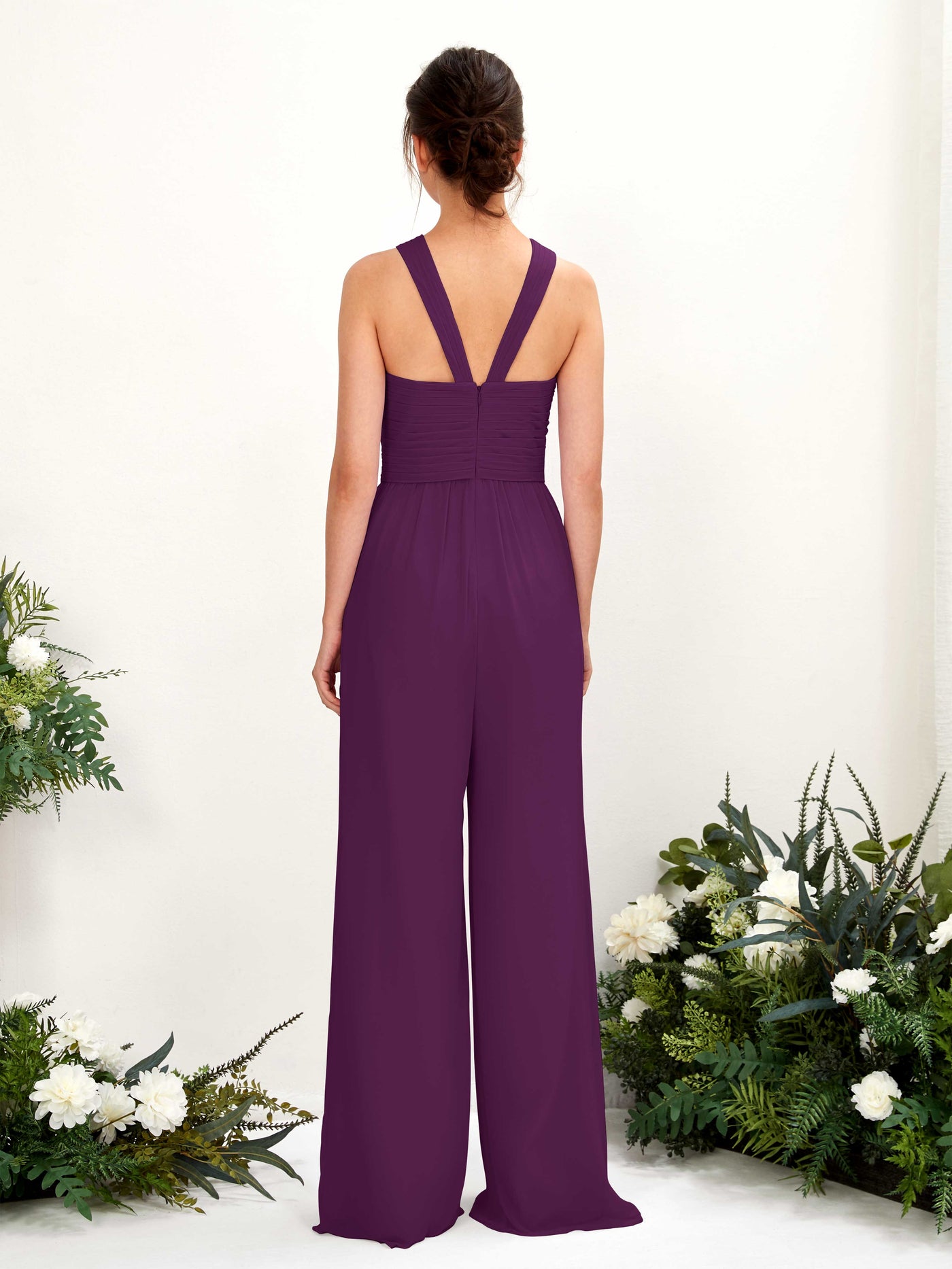 Carlyna Mono Escote cruzado Hasta el suelo Gasa fruncido Vestidos de dama de honor Uva #color_uva