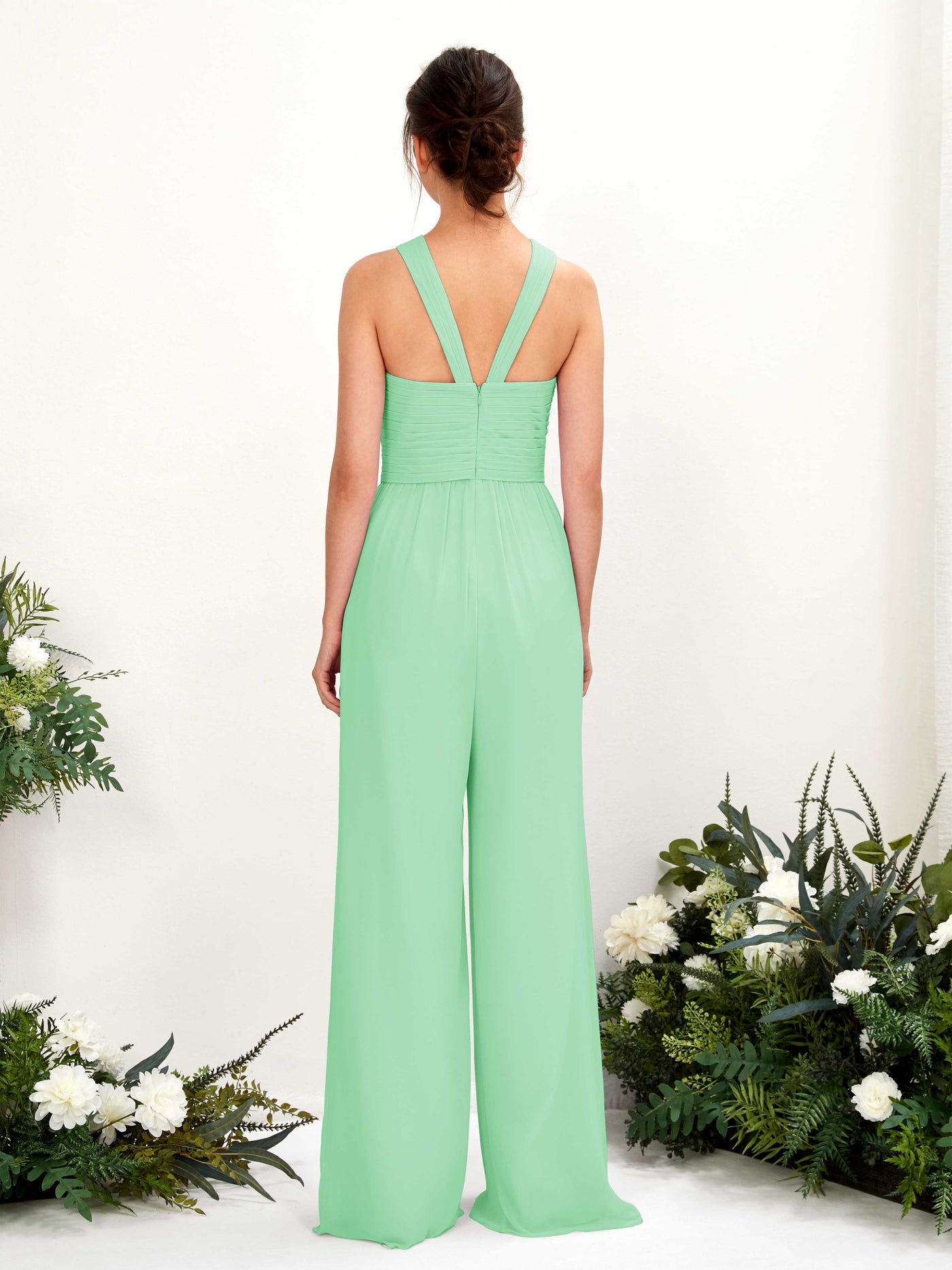 Carlyna Mono Escote cruzado Hasta el suelo Gasa fruncido Vestidos de dama de honor Verde Menta #color_verde-menta