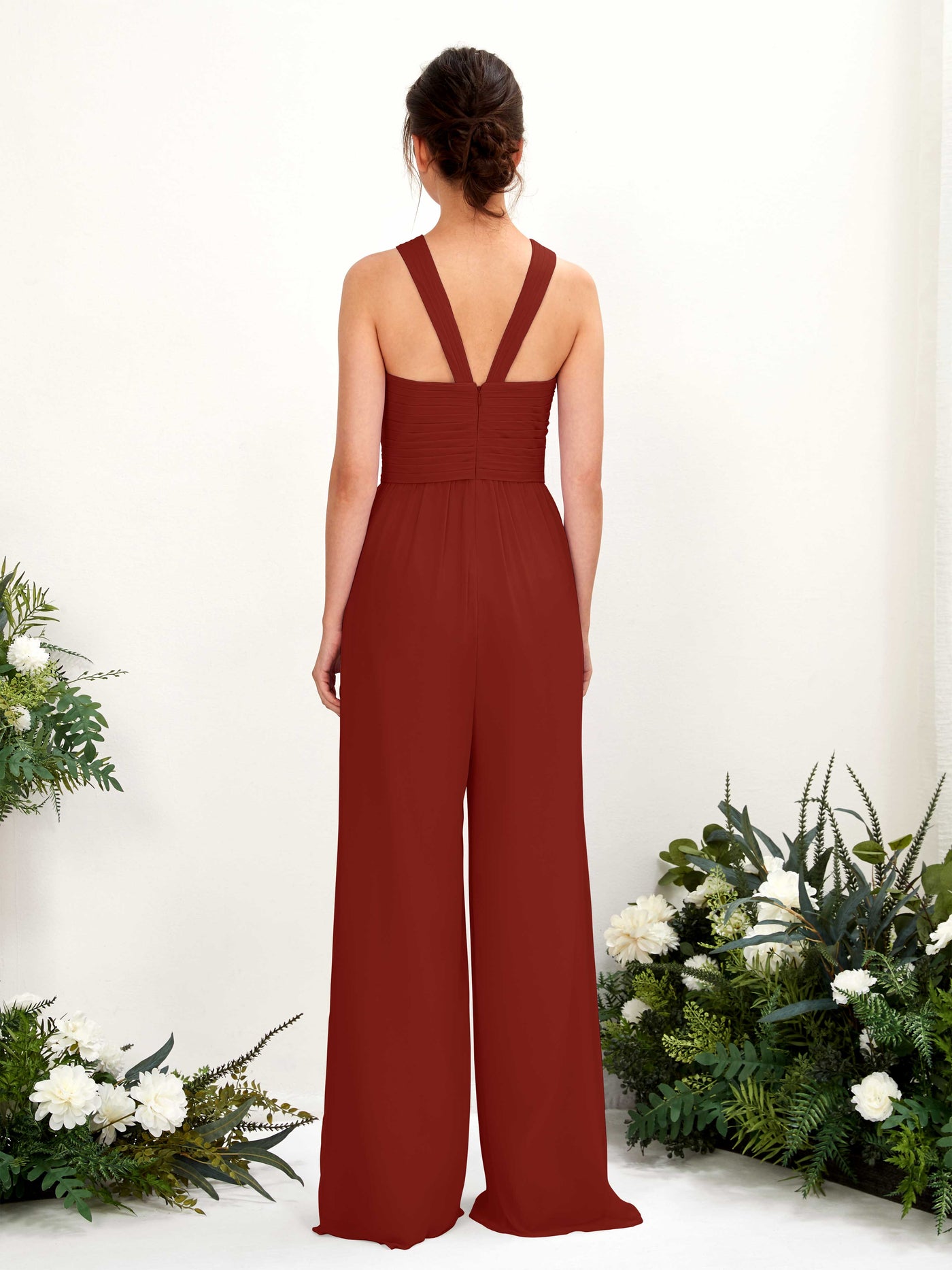 Carlyna Mono Escote cruzado Hasta el suelo Gasa fruncido Vestidos de dama de honor Óxido #color_xido