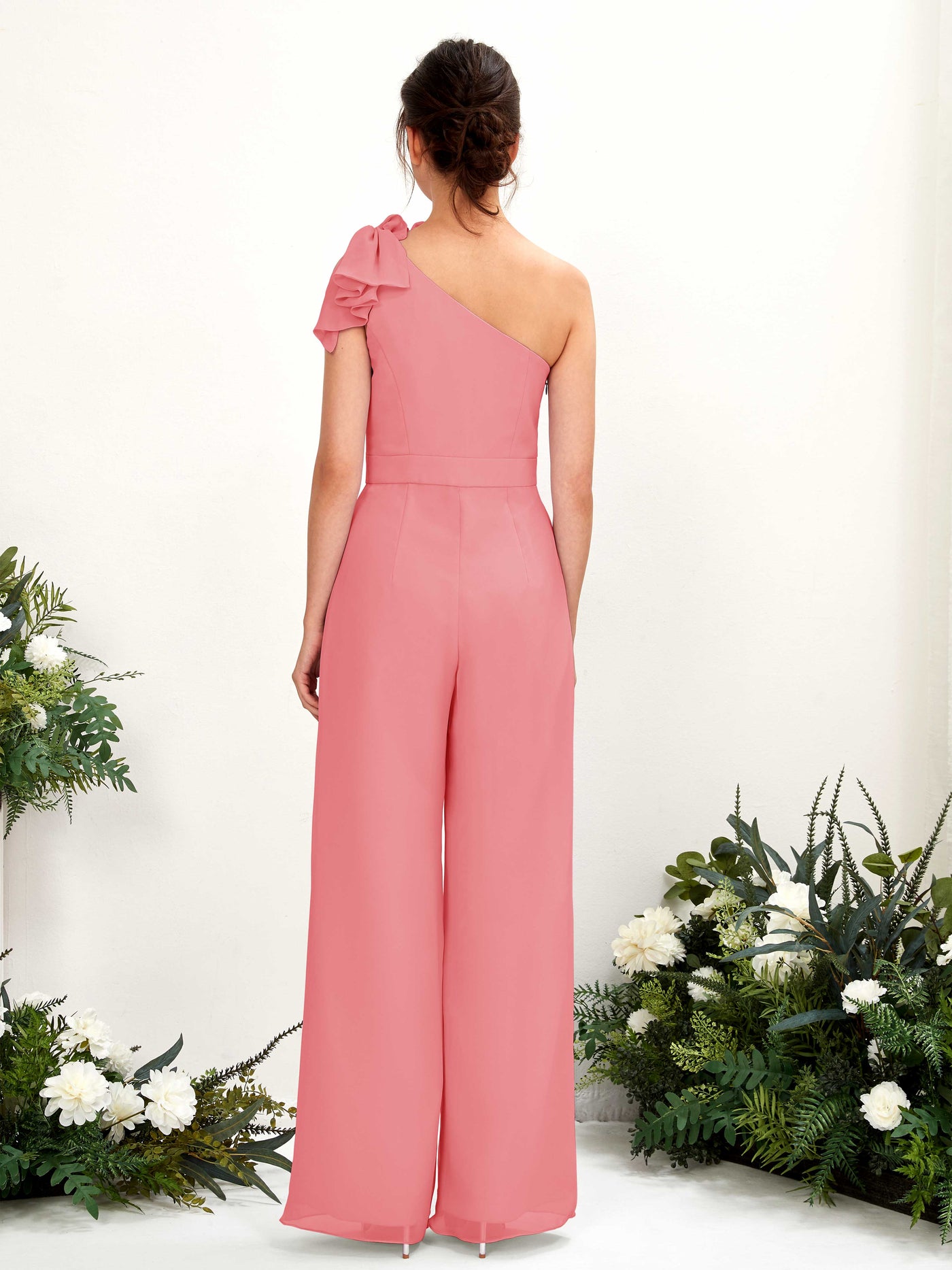 Carlyna Mono Un Hombre Hasta el suelo Vestidos de dama de honor Rosa Coral #color_rosa-coral