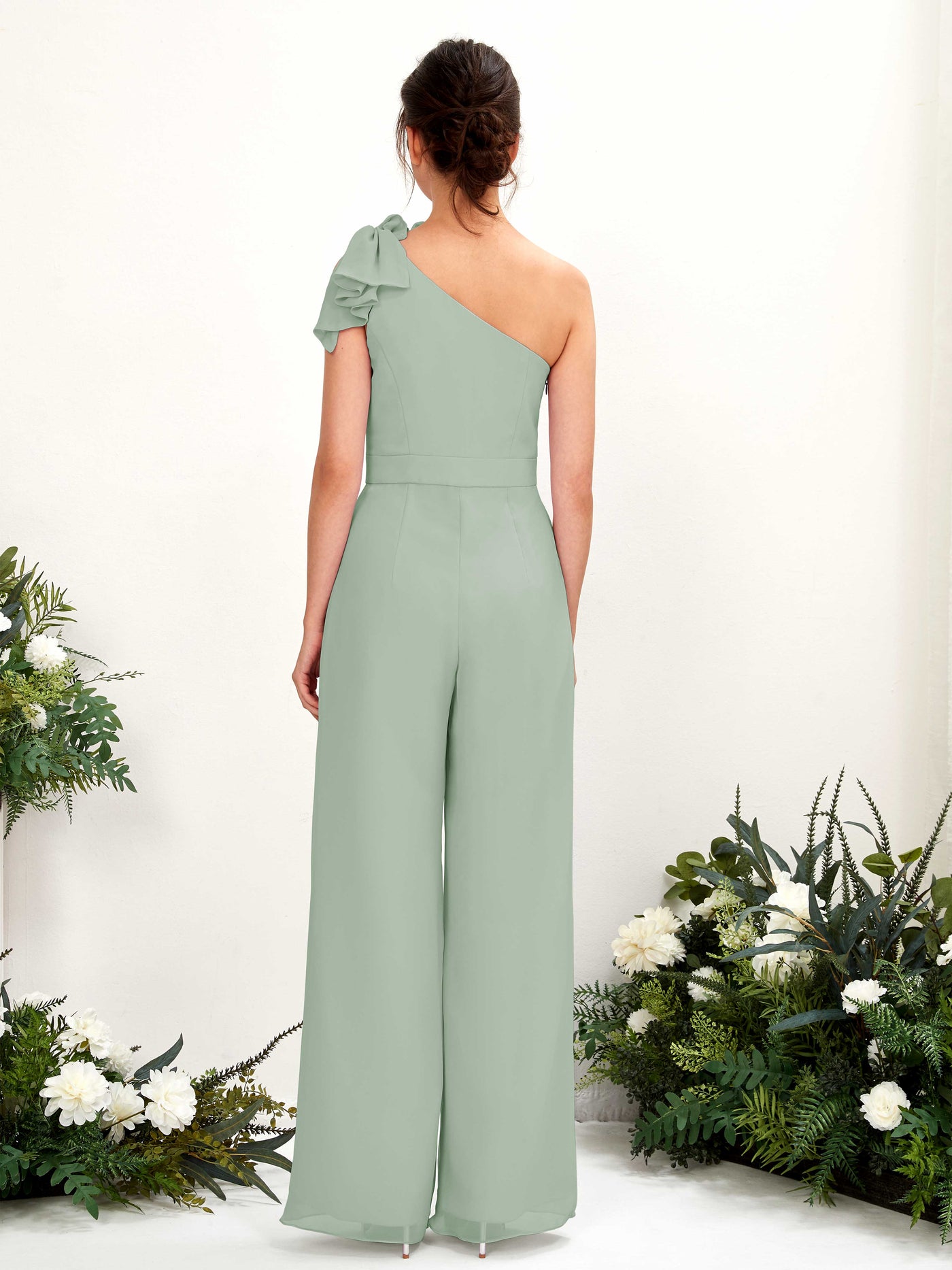 Carlyna Mono Un Hombre Hasta el suelo Vestidos de dama de honor Verde Salvia #color_verde-salvia
