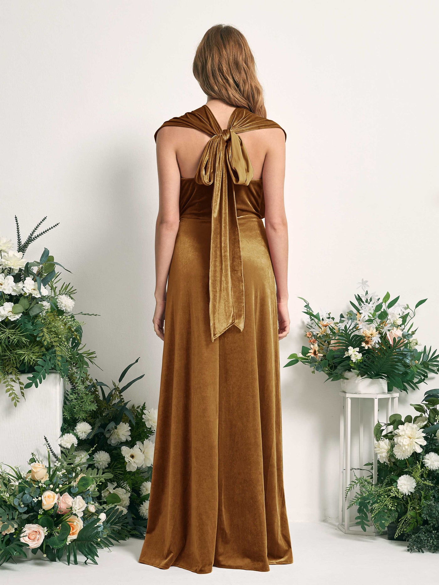 Carlyna Tubo Convertible Hasta el suelo Vestidos de dama de honor Oro Bruñido #color_oro-bru-ido
