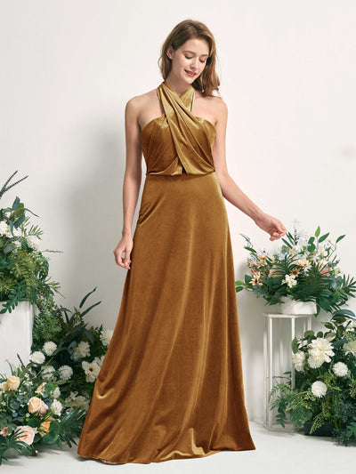Carlyna Tubo Convertible Hasta el suelo Vestidos de dama de honor Oro Bruñido #color_oro-bru-ido