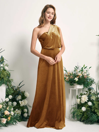 Carlyna Tubo Convertible Hasta el suelo Vestidos de dama de honor Oro Bruñido #color_oro-bru-ido