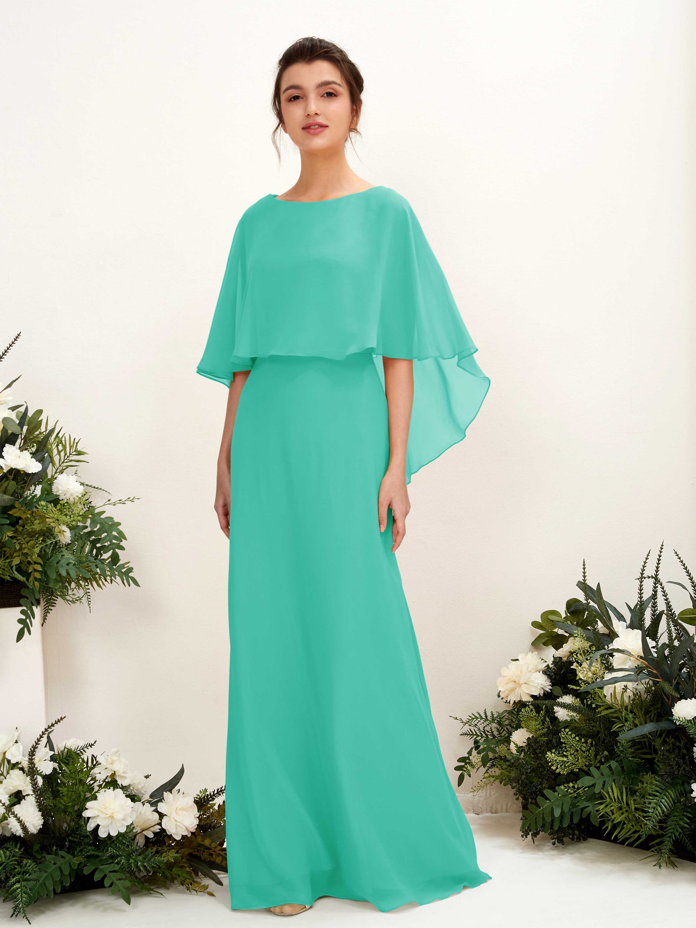 Carlyna Tubo Corte Escote bandeja Capa Vestidos de dama de honor Azul Tiffany #color_azul-tiffany