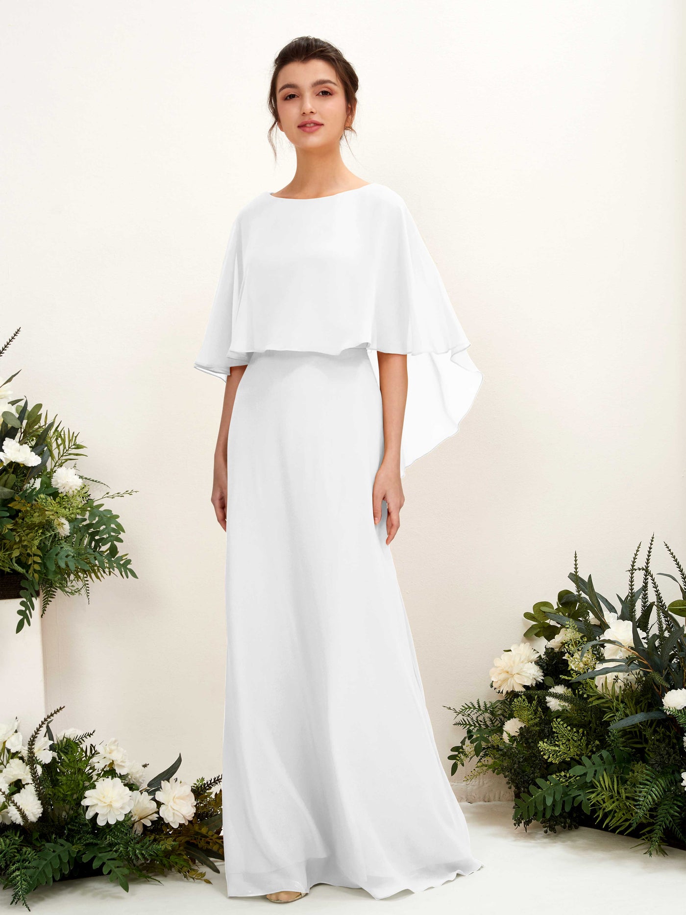 Carlyna Tubo Corte Escote bandeja Capa Vestidos de dama de honor Blanco #color_blanco