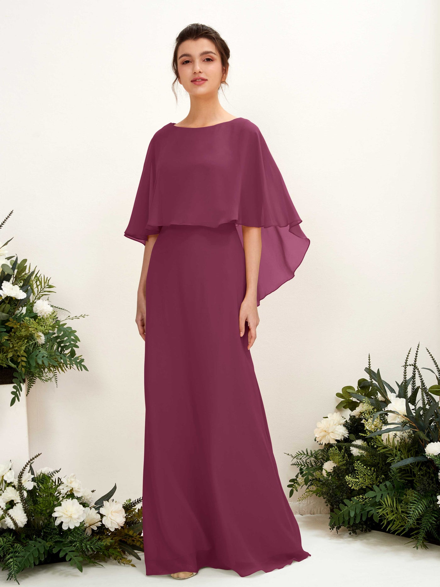 Carlyna Tubo Corte Escote bandeja Capa Vestidos de dama de honor Chianti #color_chianti