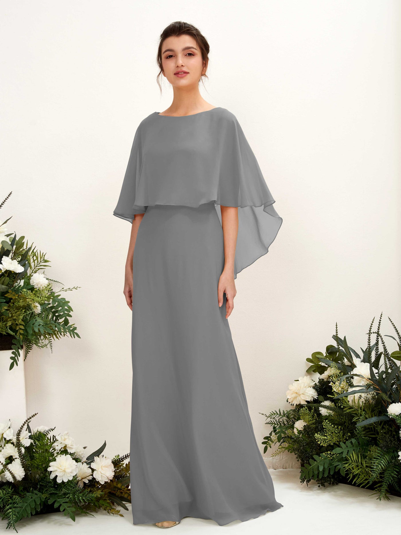 Carlyna Tubo Corte Escote bandeja Capa Vestidos de dama de honor Gris Acero #color_gris-acero