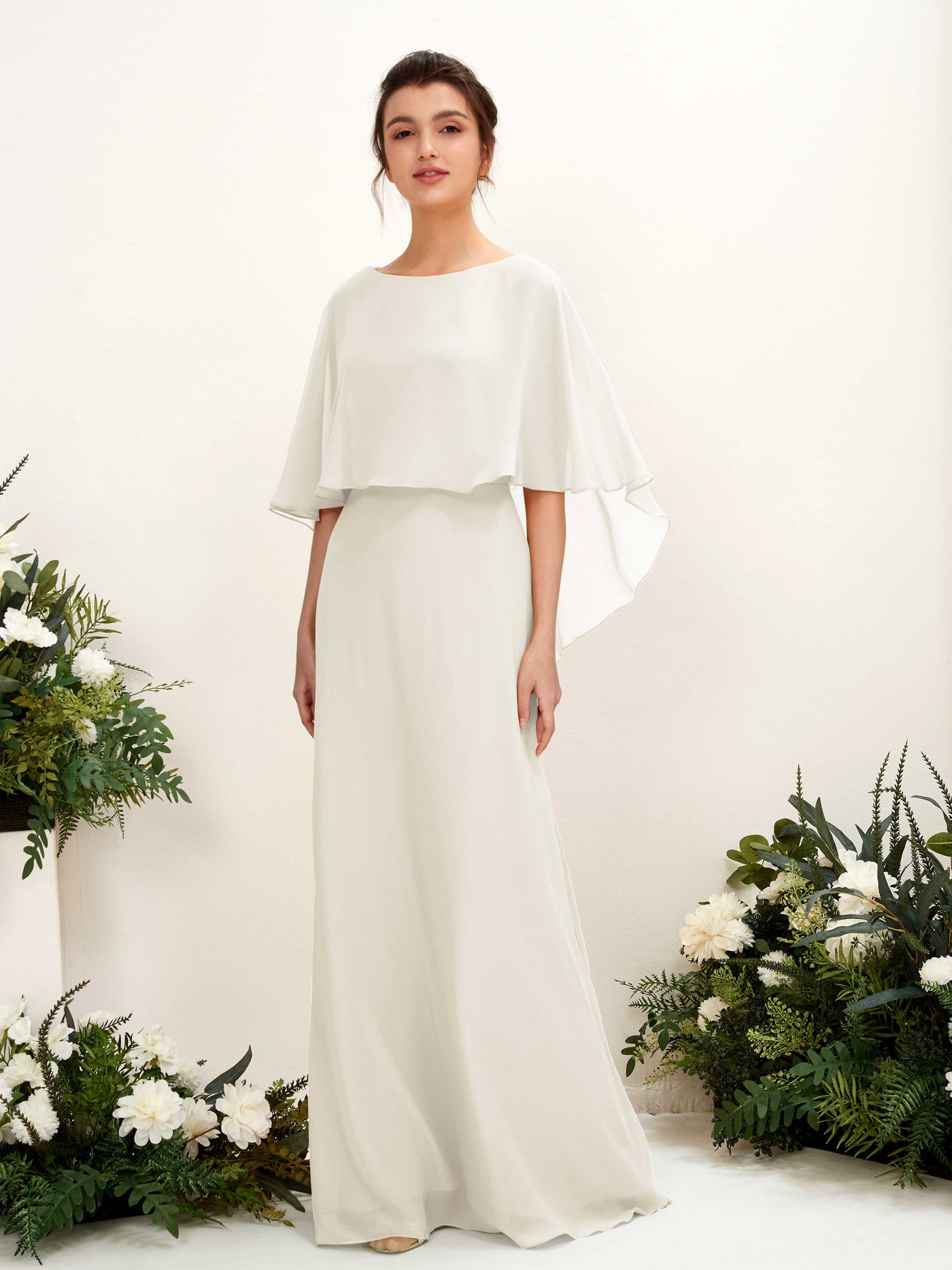 Carlyna Tubo Corte Escote bandeja Capa Vestidos de dama de honor Marfil #color_marfil