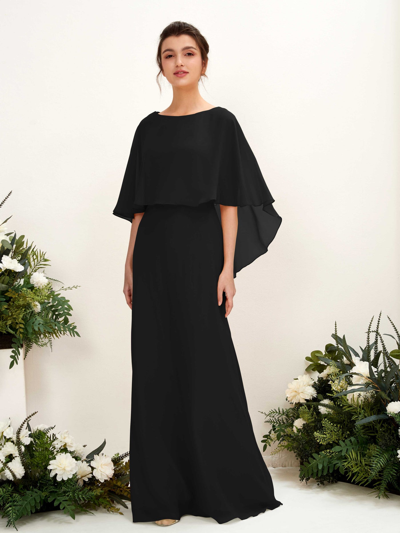 Carlyna Tubo Corte Escote bandeja Capa Vestidos de dama de honor Negro #color_negro