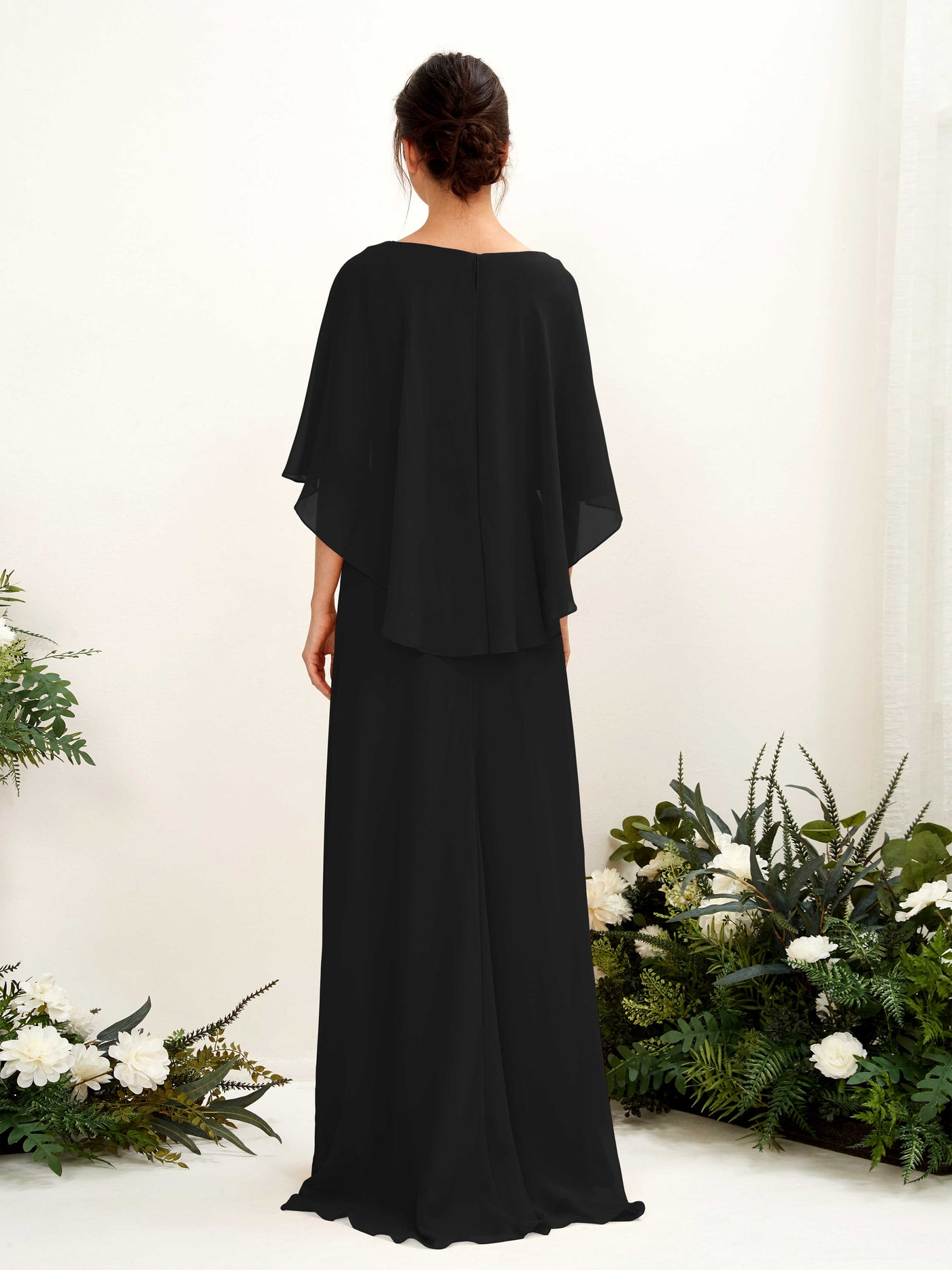 Carlyna Tubo Corte Escote bandeja Capa Vestidos de dama de honor Negro #color_negro