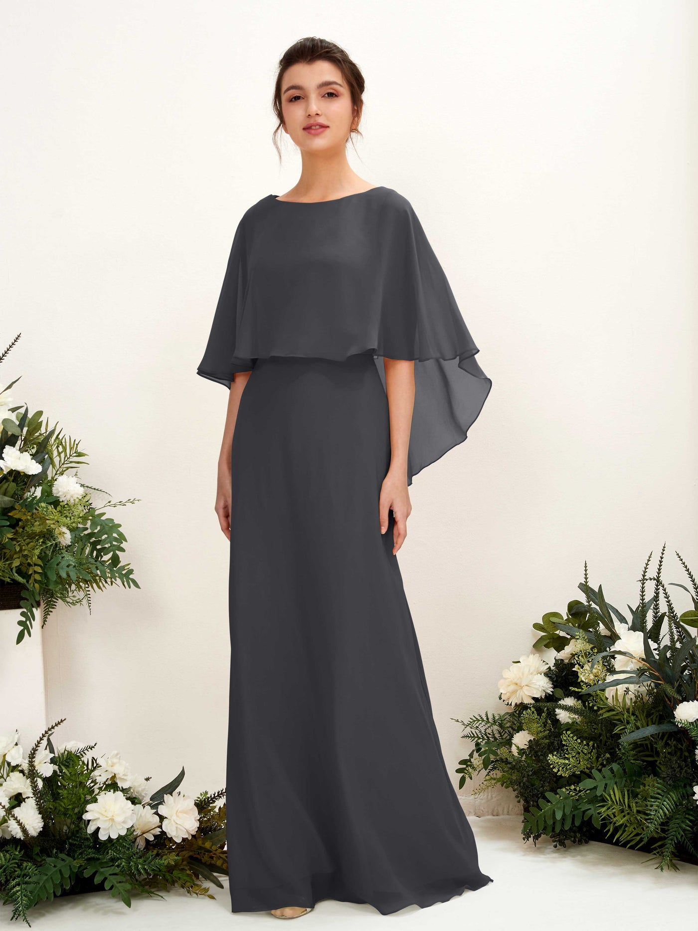 Carlyna Tubo Corte Escote bandeja Capa Vestidos de dama de honor Peltre #color_peltre