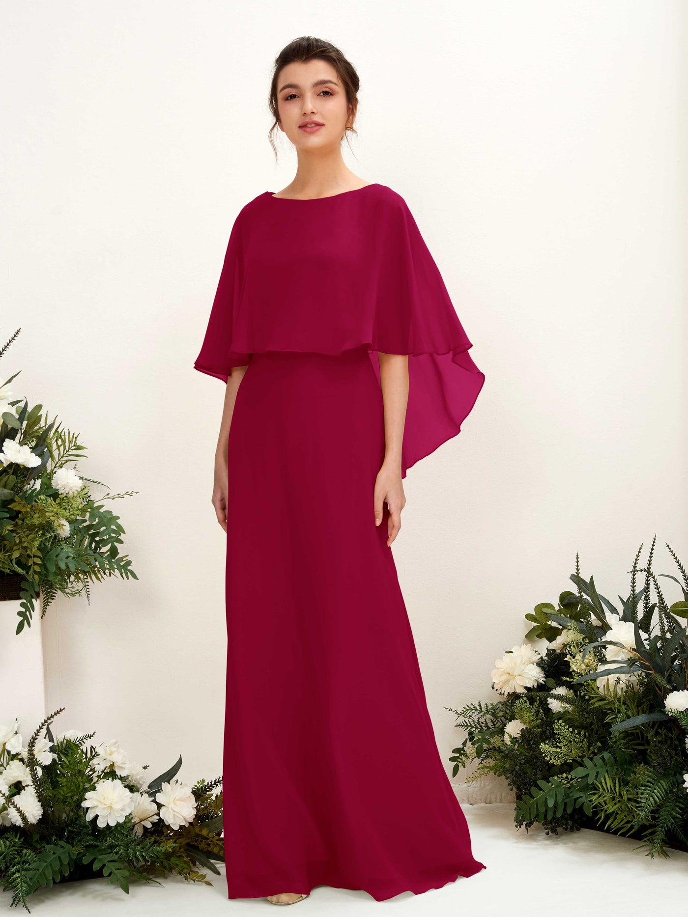 Carlyna Tubo Corte Escote bandeja Capa Vestidos de dama de honor Rojo Bufón #color_rojo-buf-n