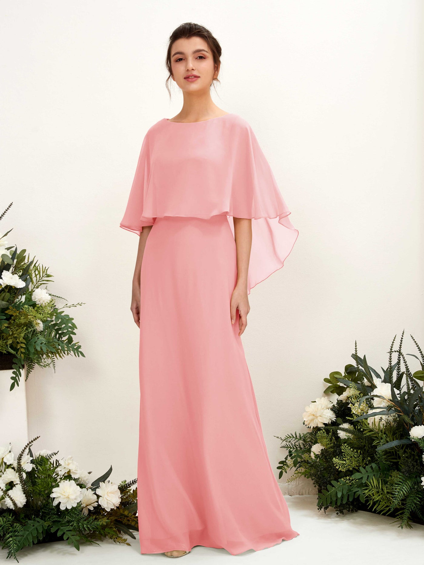 Carlyna Tubo Corte Escote bandeja Capa Vestidos de dama de honor Rosa Ballet #color_rosa-ballet